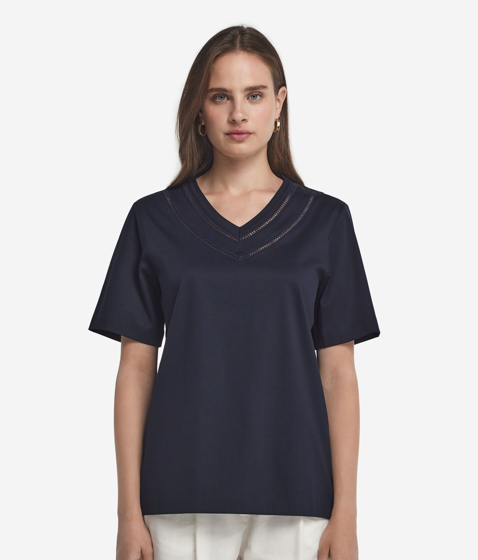 Cotton T-Shirt with Macramé Inserts