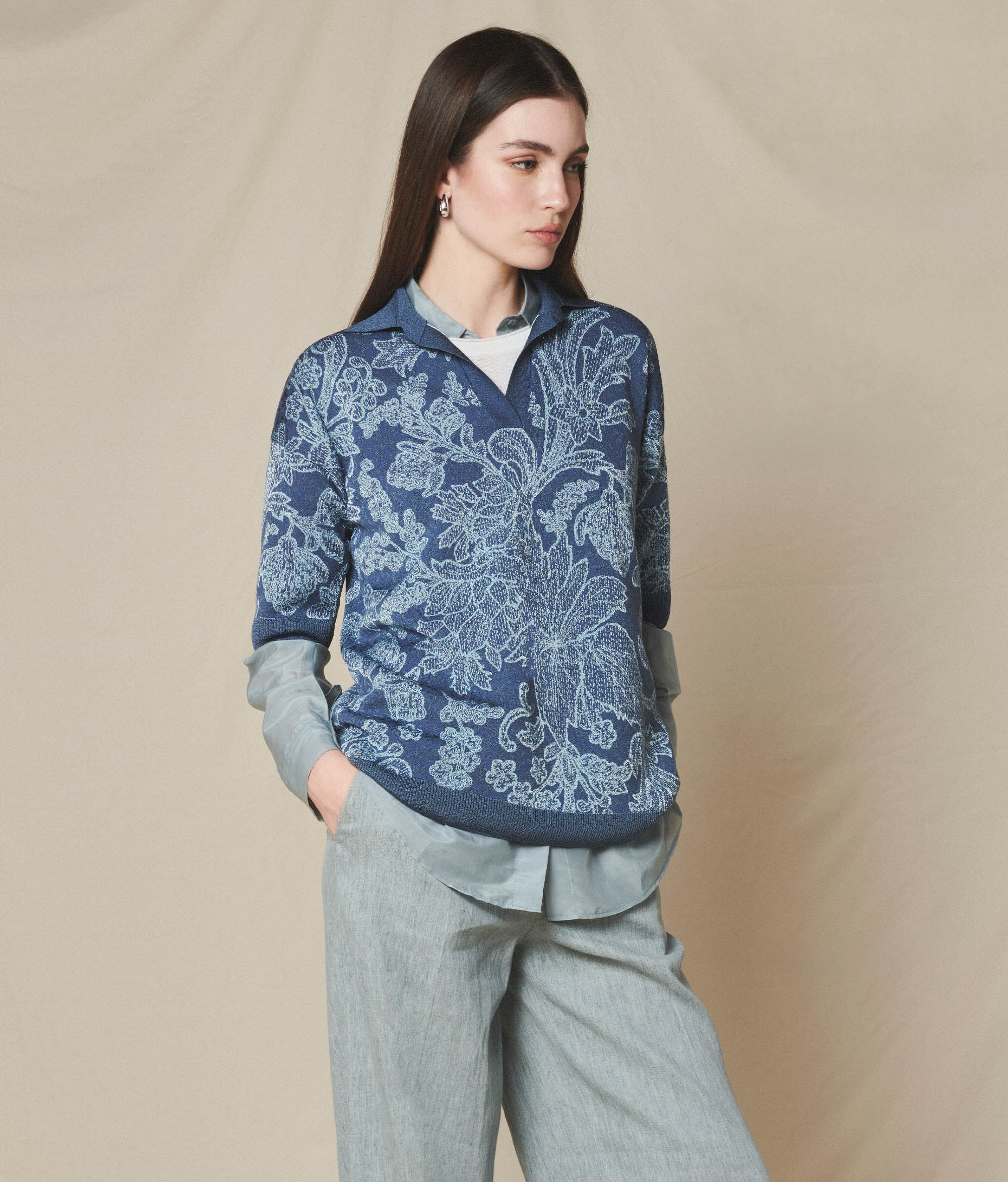 Botanical jacquard polo shirt