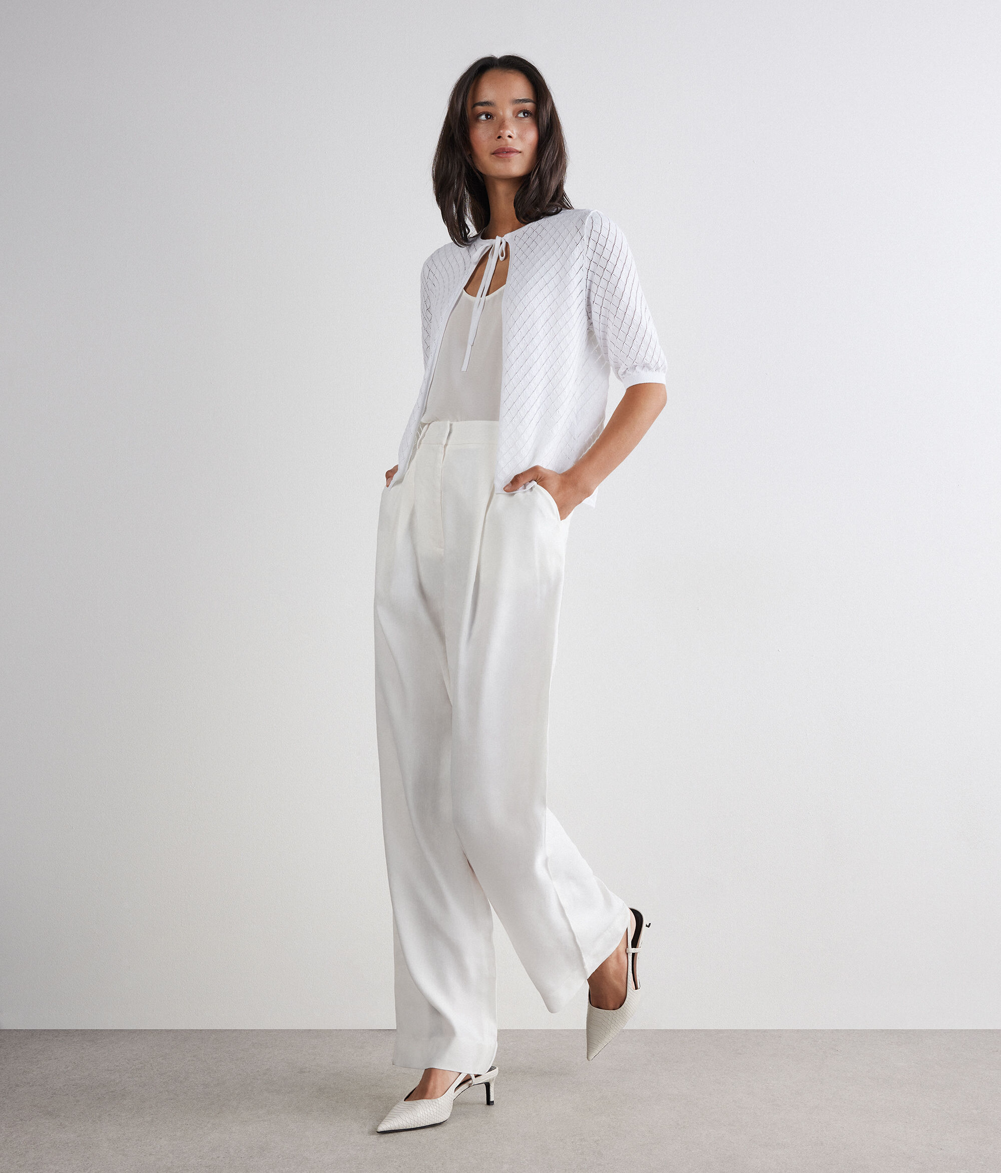 Diamond stitch openwork cardigan