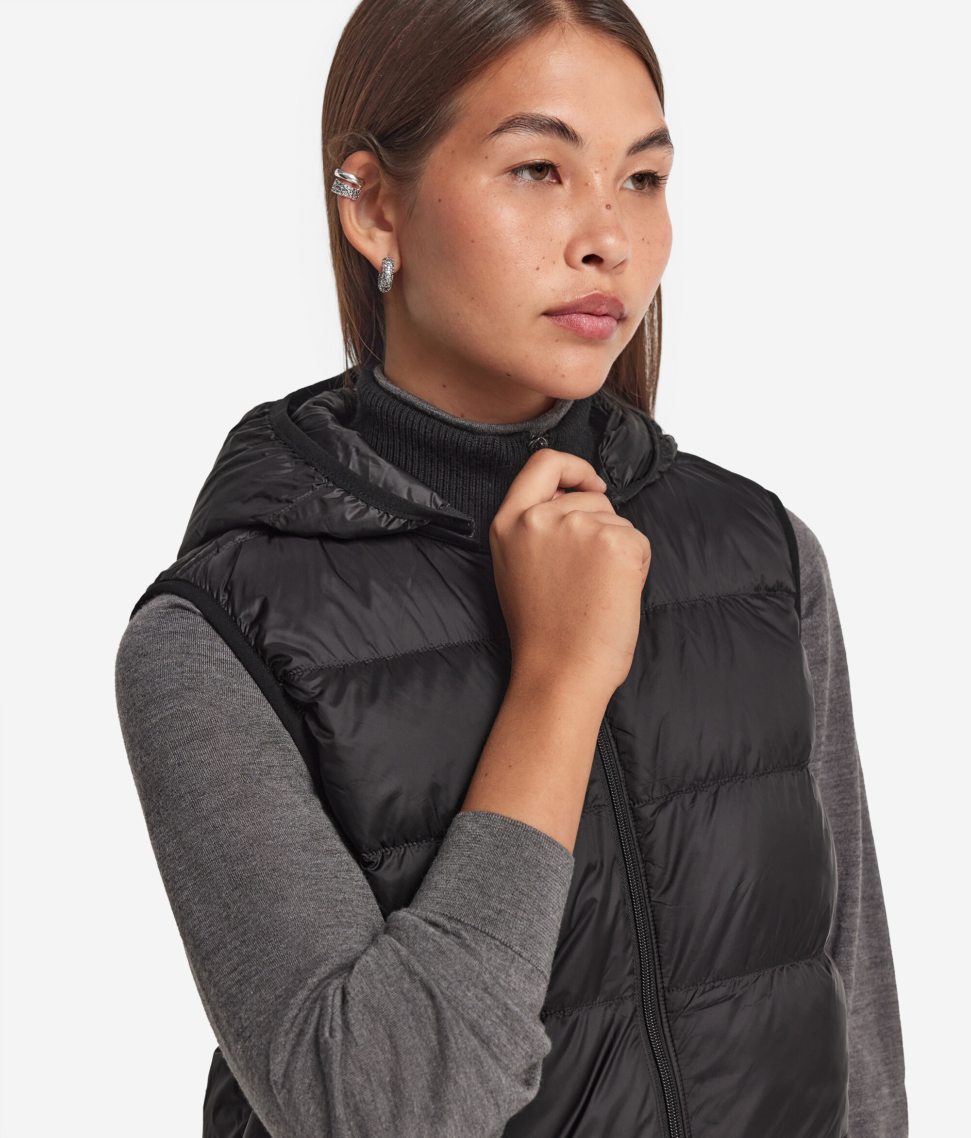 Cashmere Sleeveless Short Quilted Jacket with Drawstring