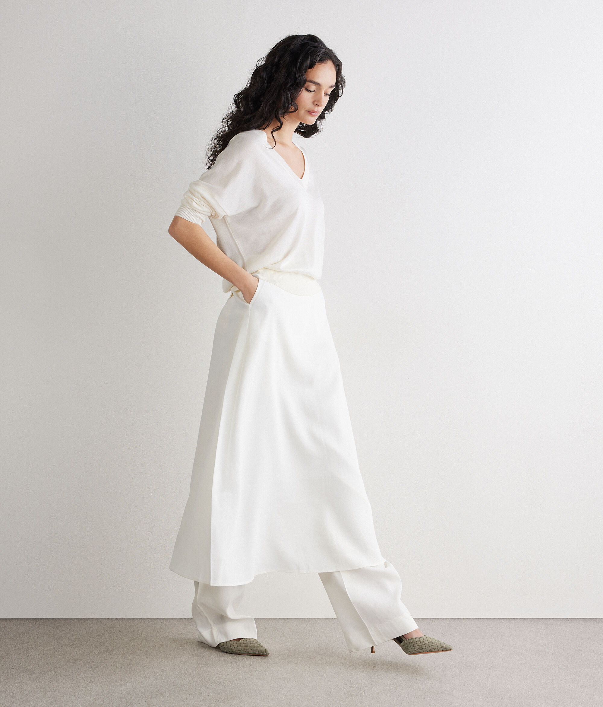 İpek Kaşmir Çift V Yaka Kazak