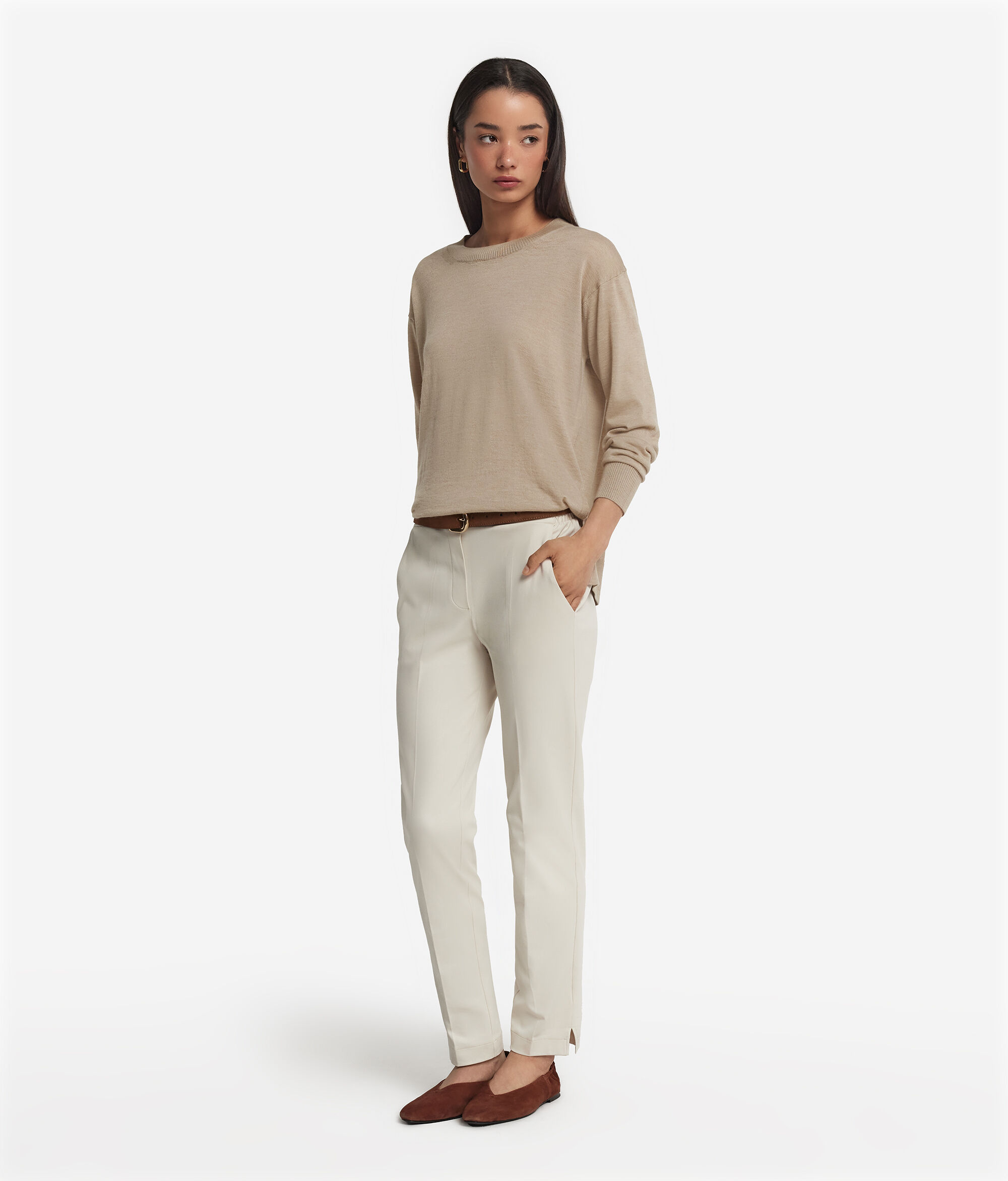 Cashmere Crew Neck Sweater with Slits