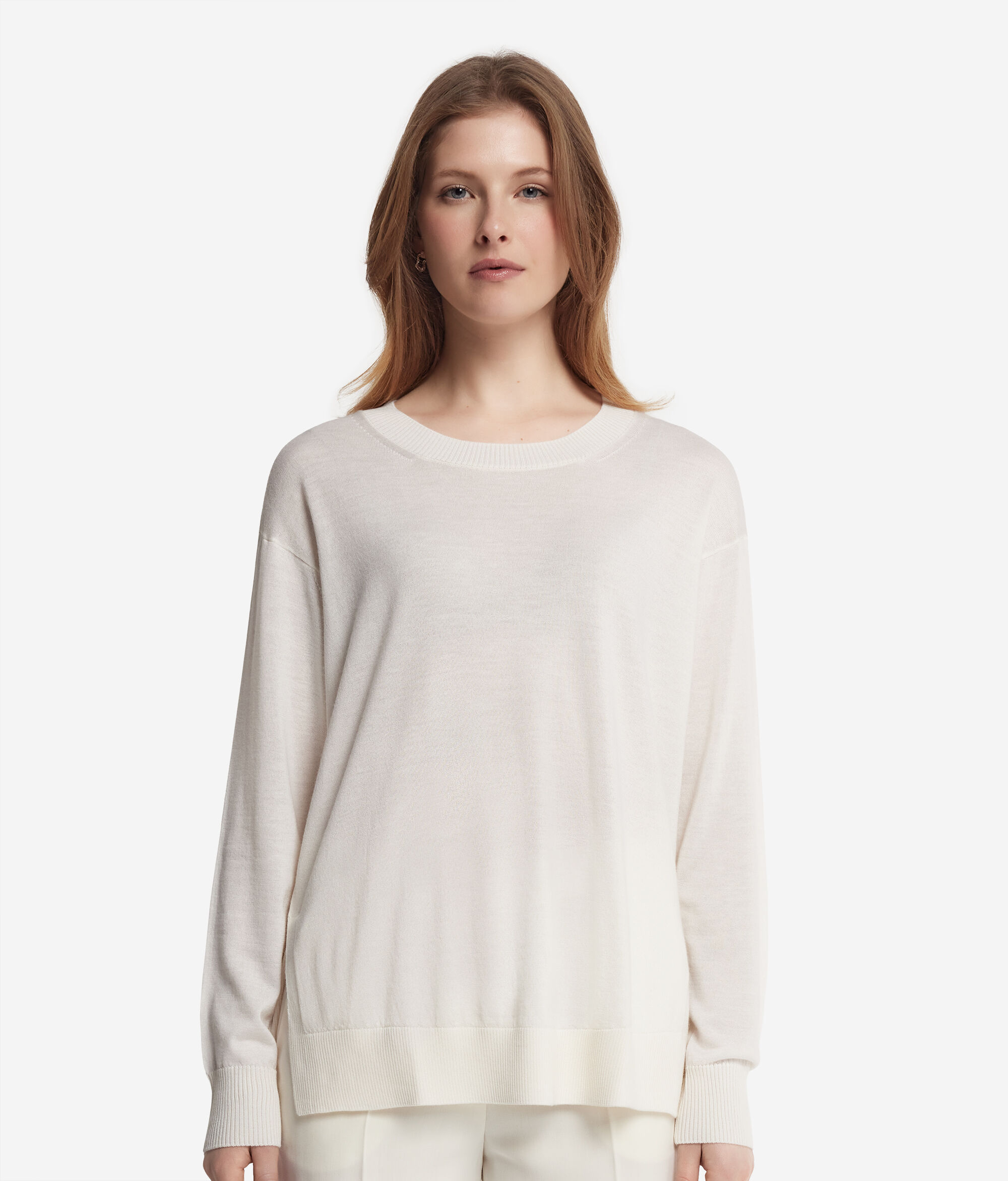 Cashmere Crew Neck Sweater with Slits