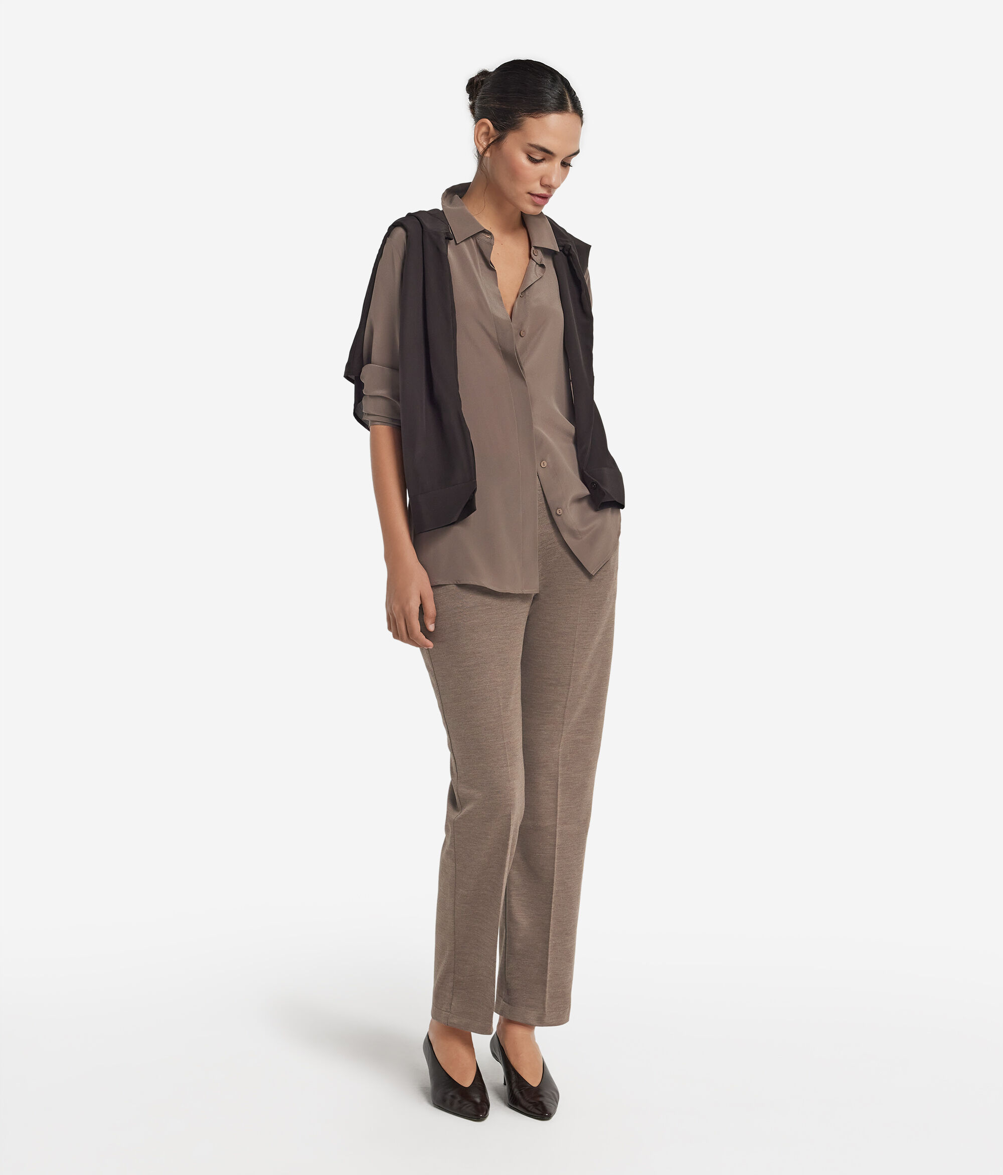 Pantalon cigarette en jersey de laine