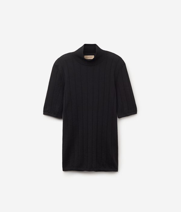 Джемпер с коротким рукавом из ультратонкого кашемира в рубчик