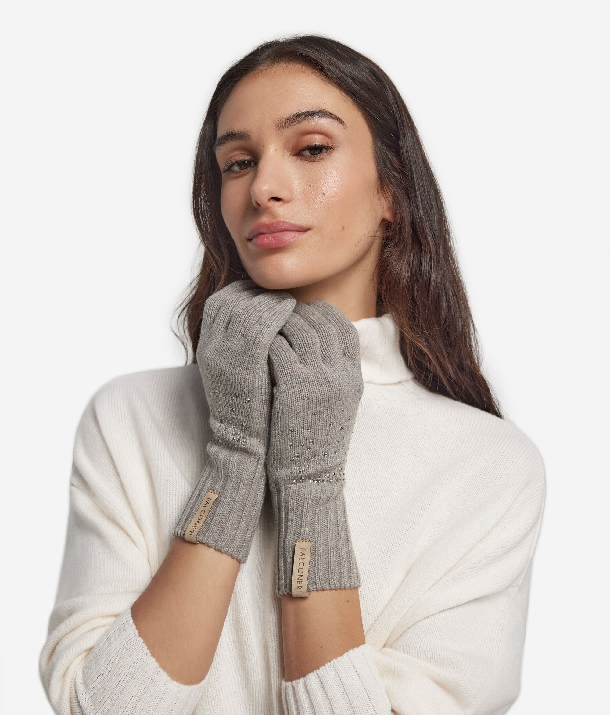 ラインストーン付き カシミヤ 手袋