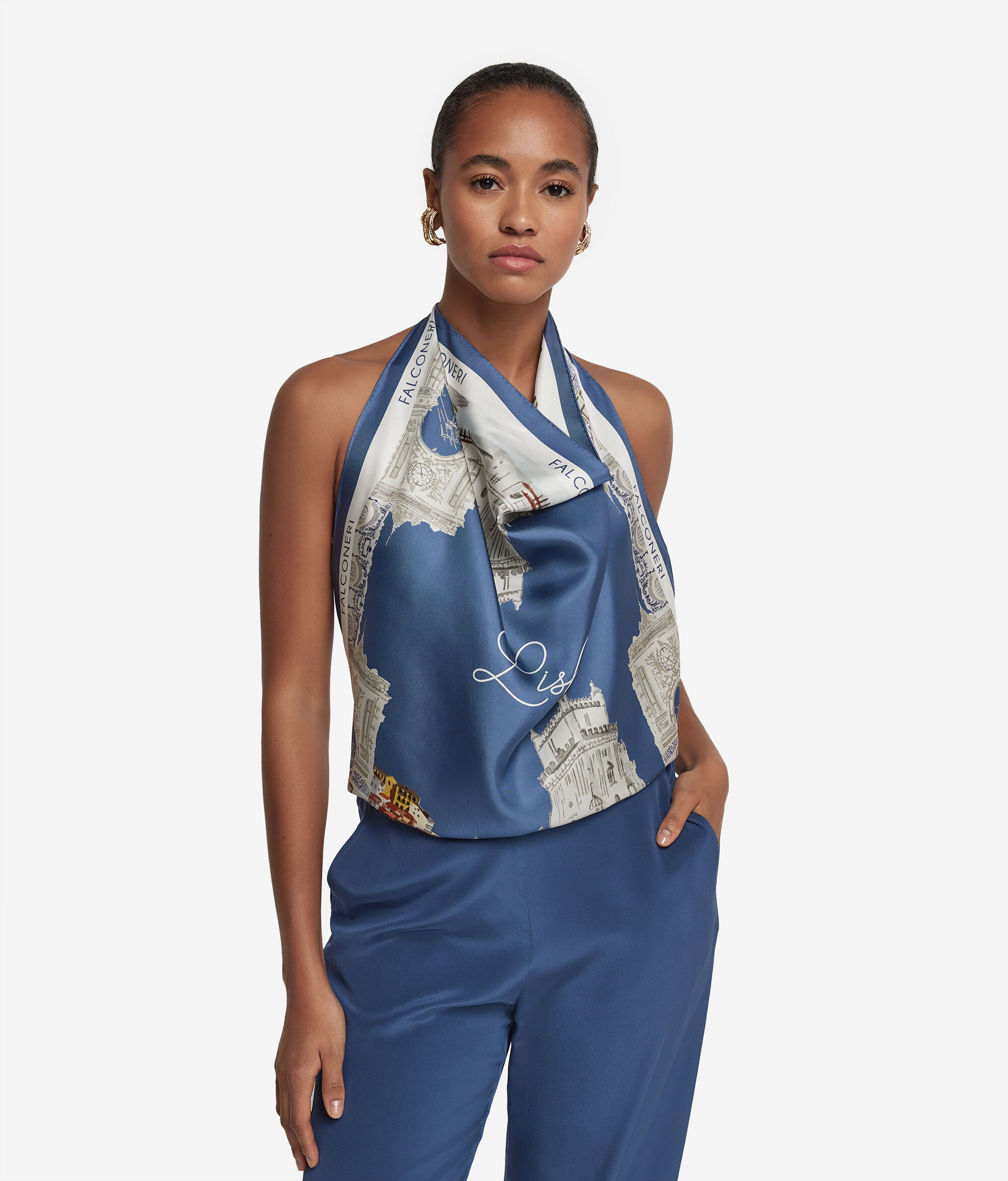 Foulard en soie à motif ville