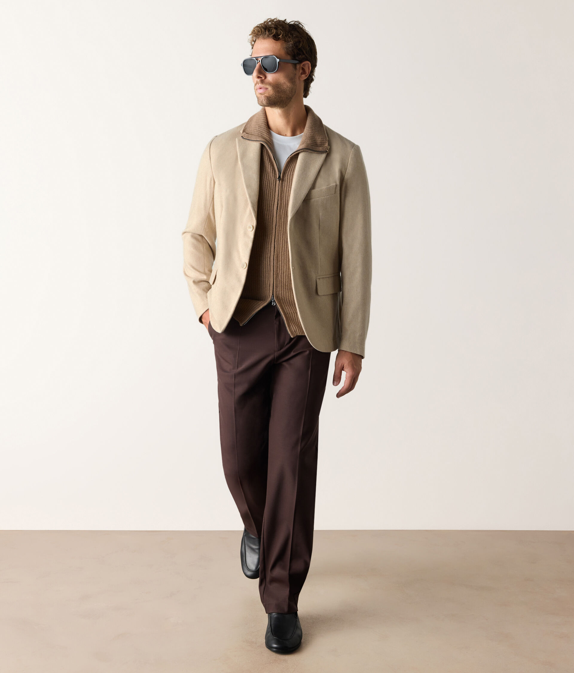 Cashmere jacket with leather patches