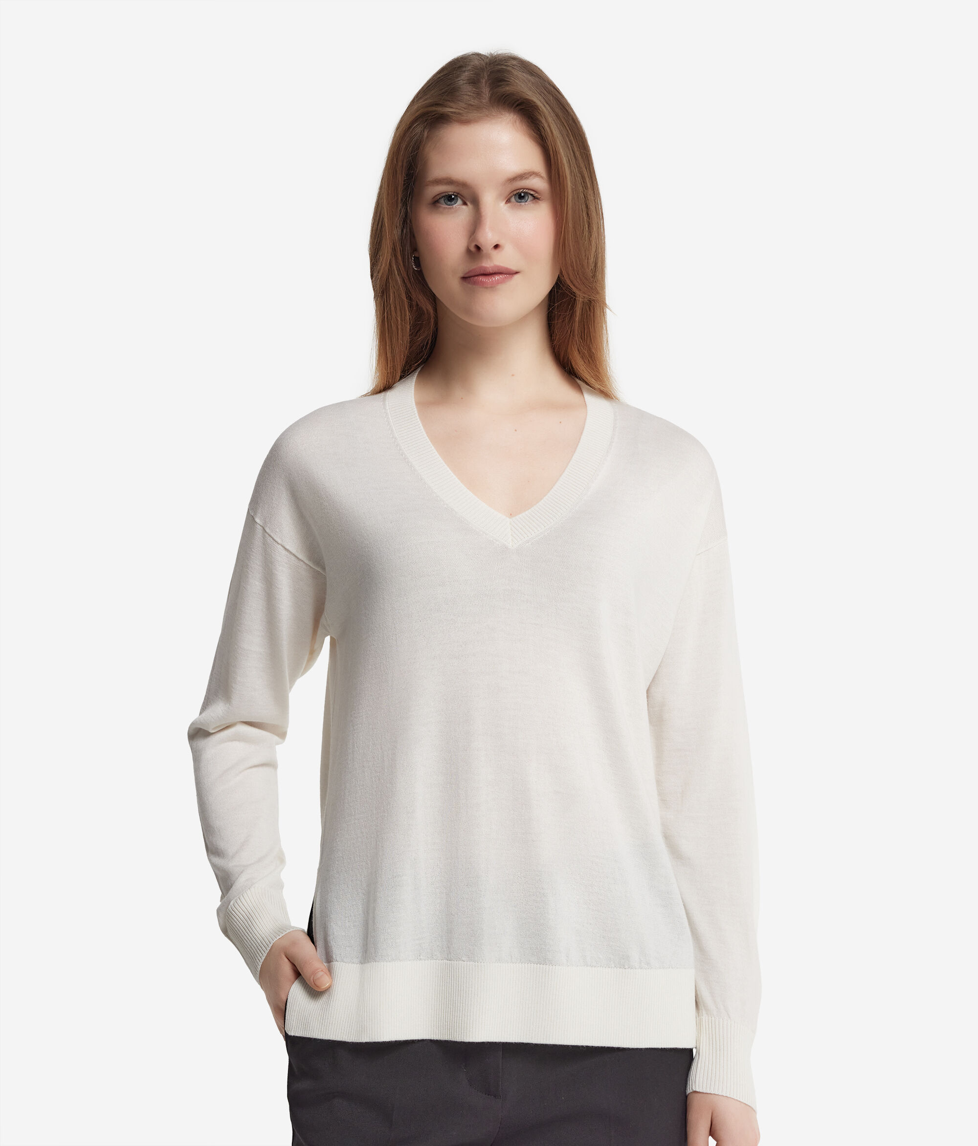 Cashmere V-Neck Sweater with Slits