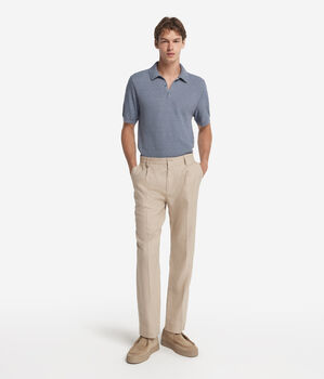 Basketweave Stitch Short-Sleeved Polo Shirt