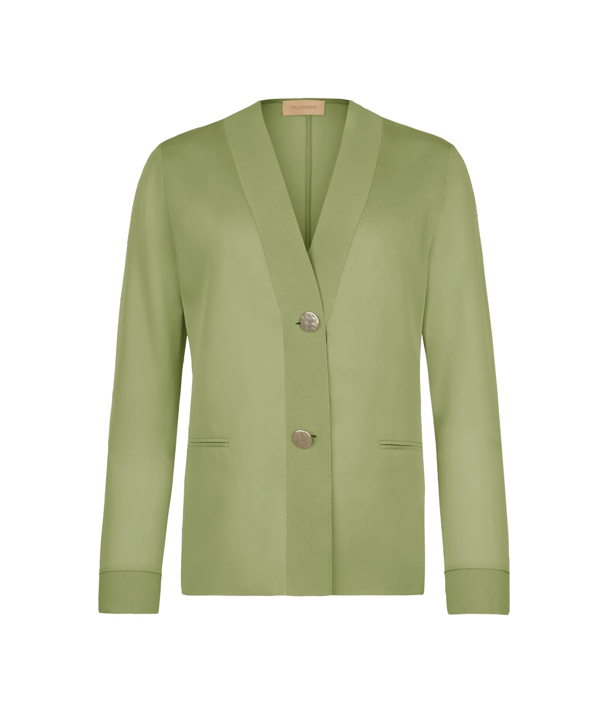 Blazer aus mattem Seidensatin mit Strickeinsätzen