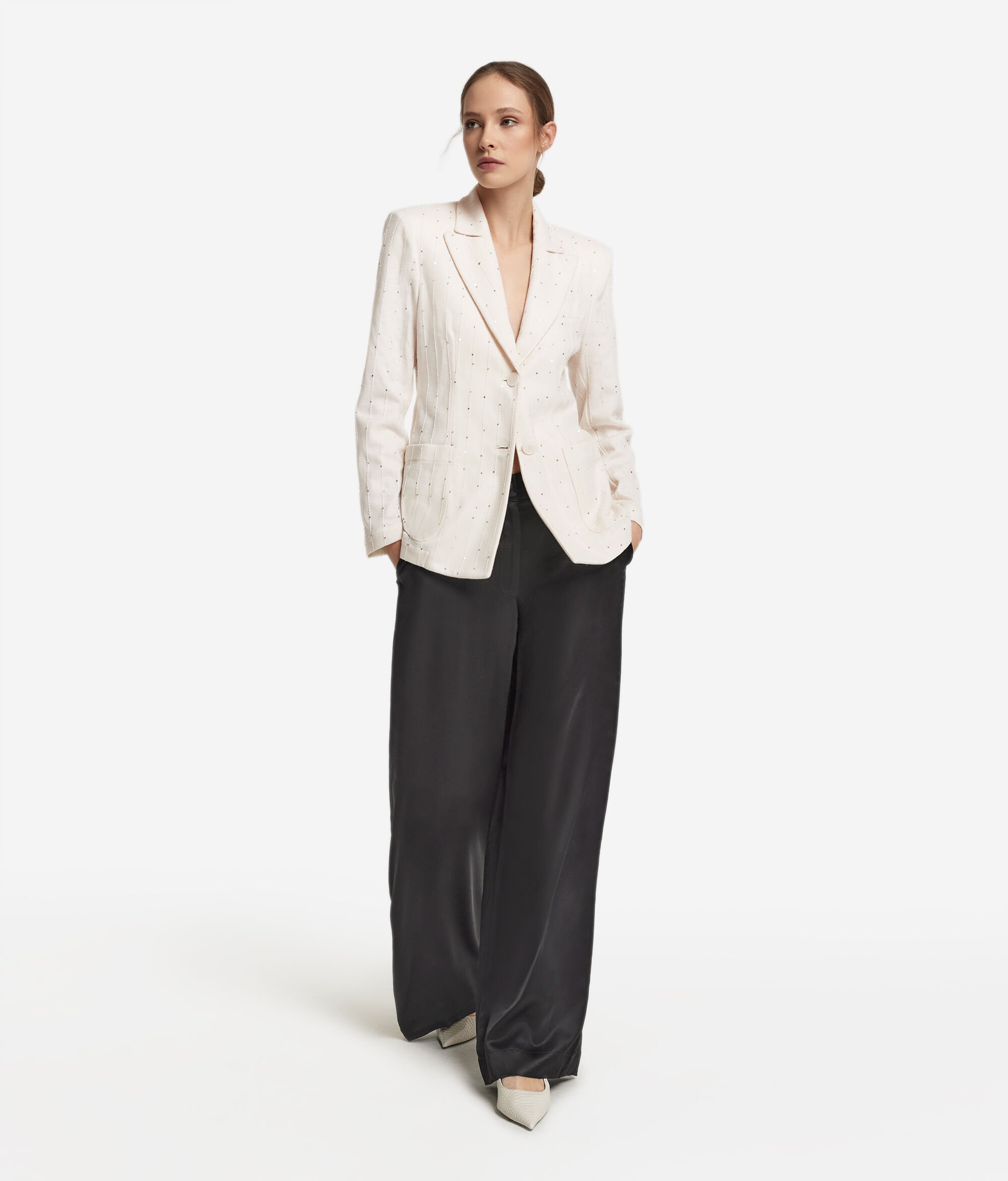 Nadelstreifenblazer aus Wolle mit Pailletten