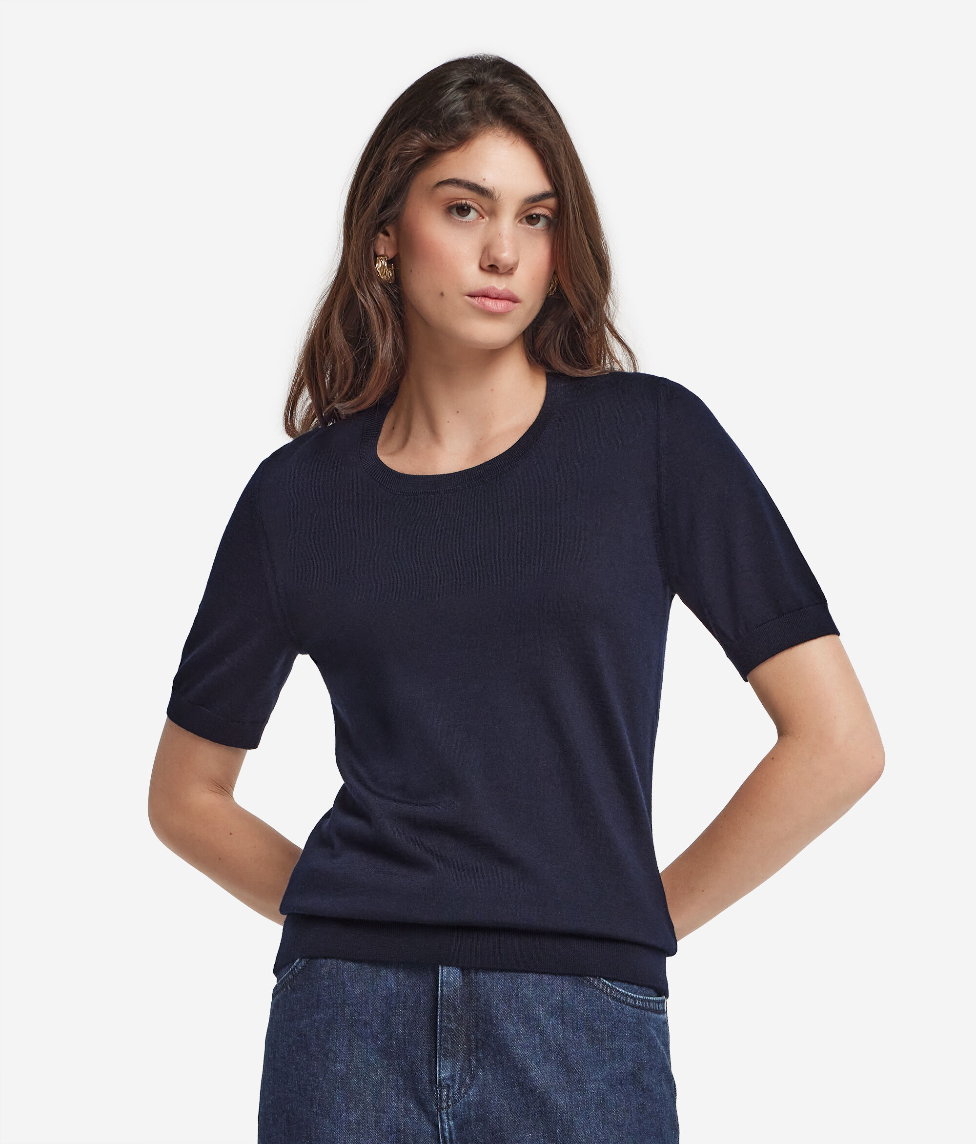 Short-Sleeved Round-Neck Ultrafine Cashmere Top