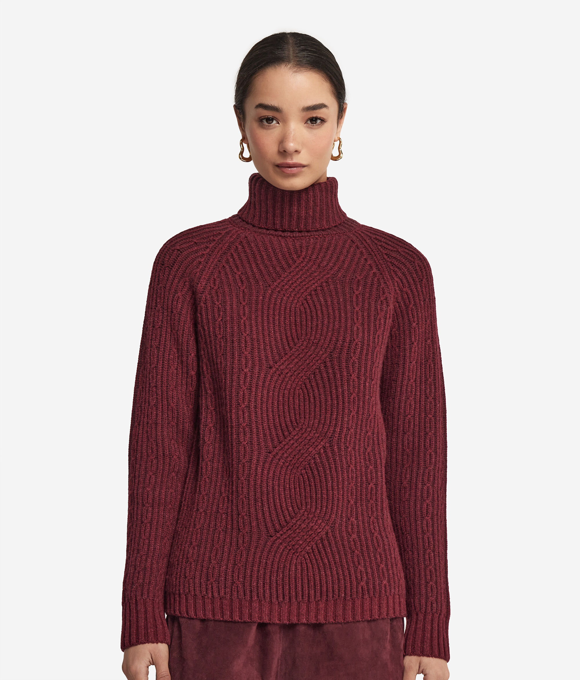 Maglia a Collo Alto con Trama a Trecce Bicolore in Cashmere Ultrasoft