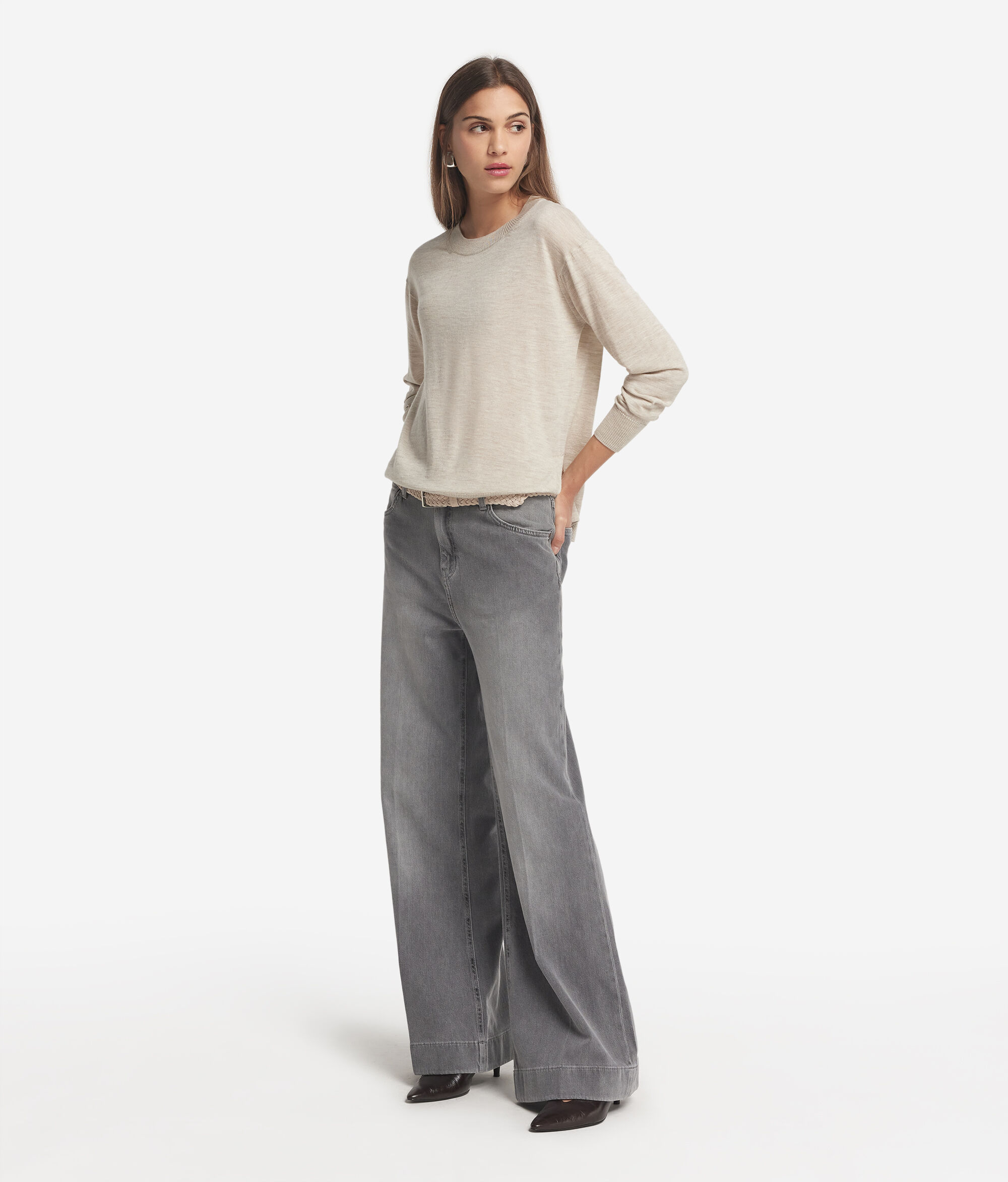 Μπλούζα με Στρογγυλή Λαιμόκοψη από Cashmere με σκισίματα