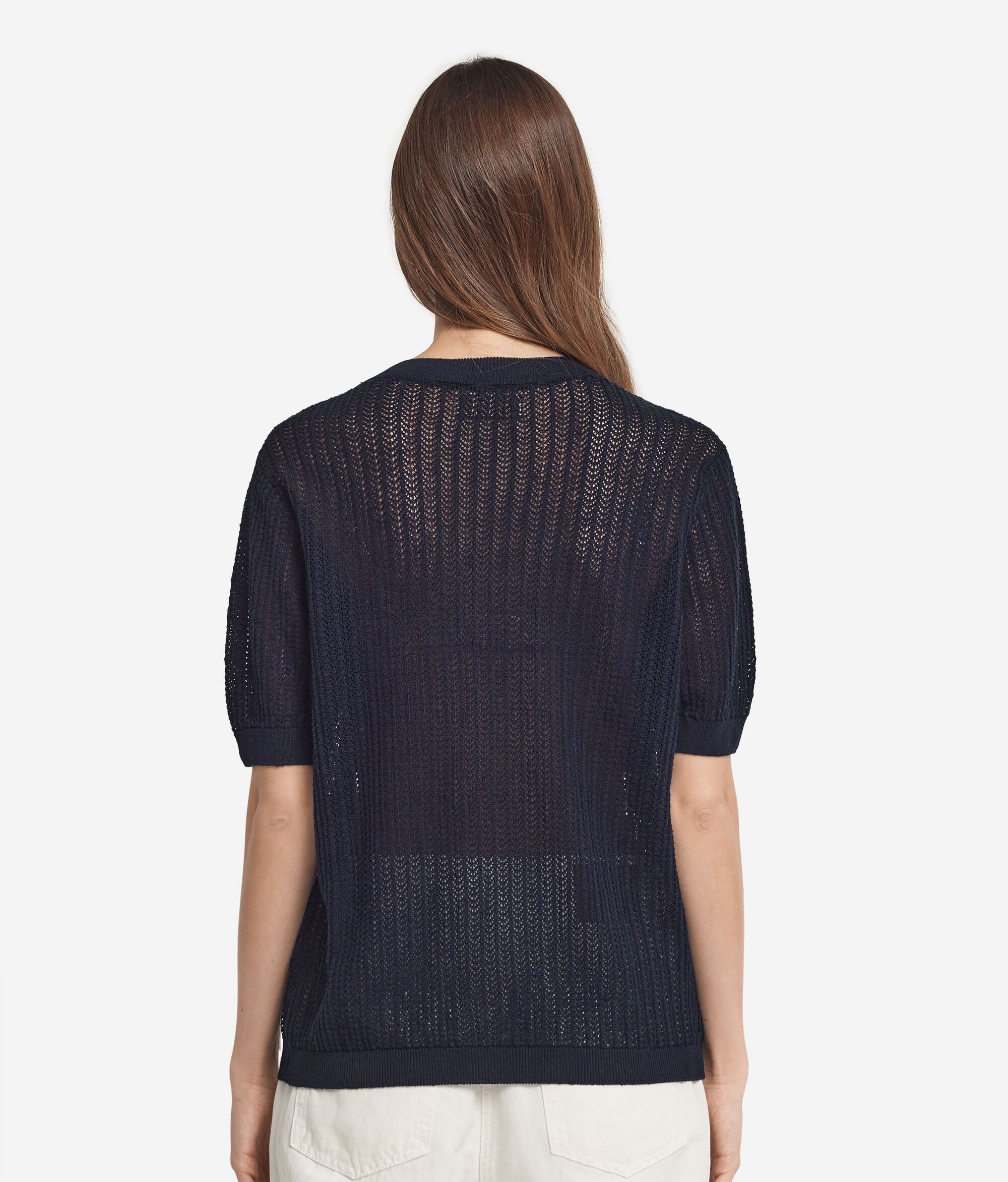Rundhals-T-Shirt mit geripptem Lochmuster aus Baumwolle