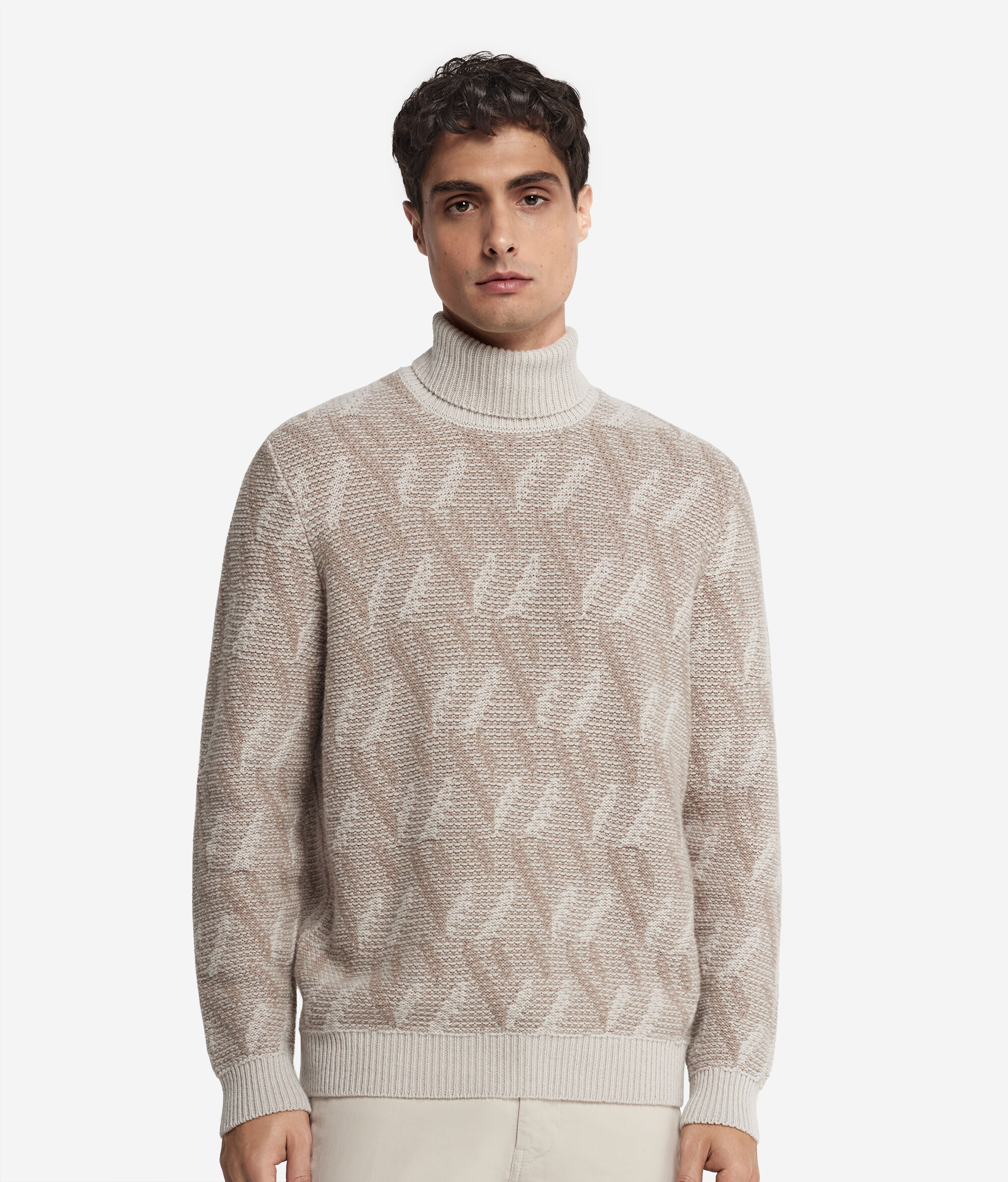 Two-Tone Jacquard Cashmere Turtleneck