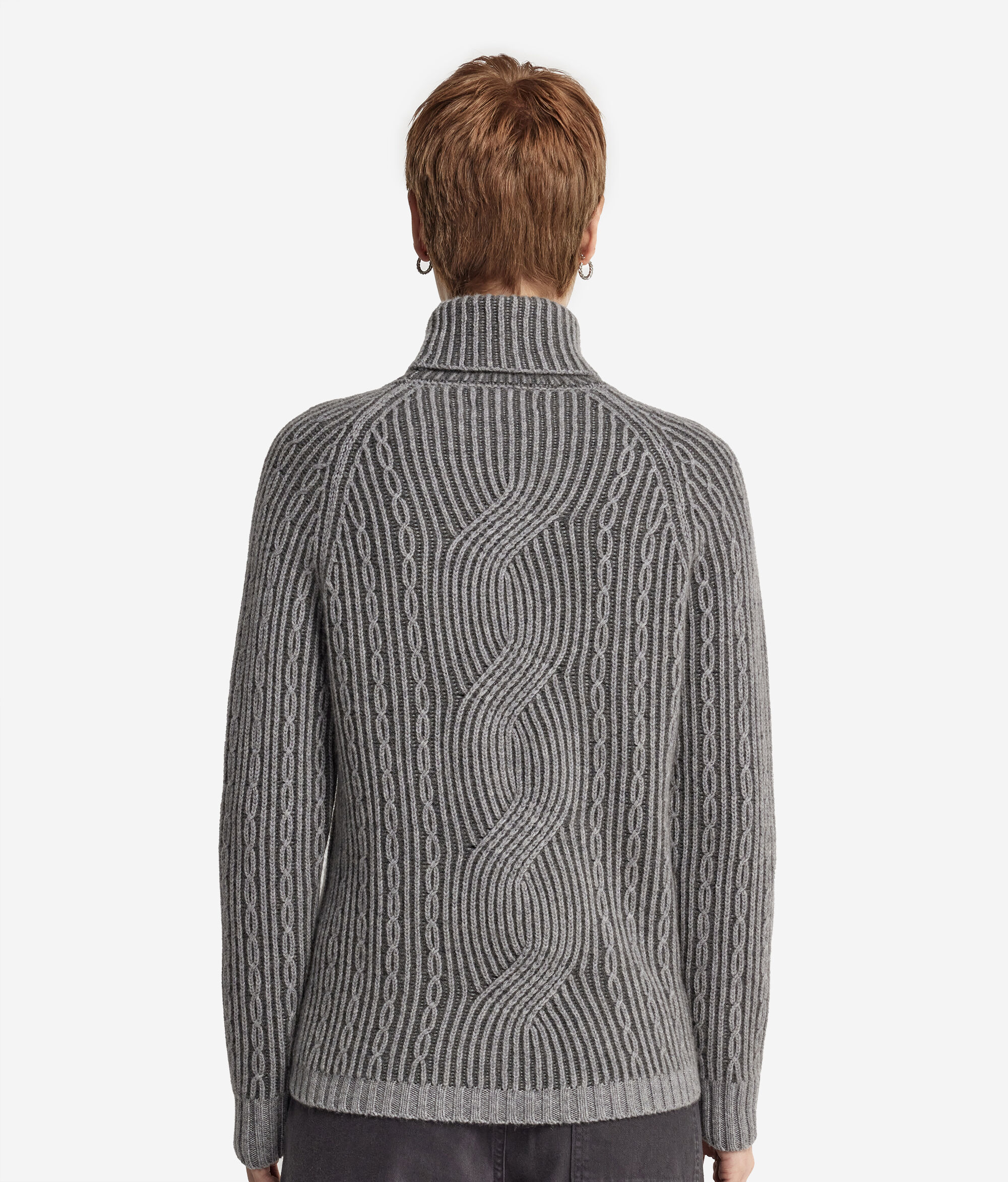 Pull à col montant et torsades bicolore en cachemire ultra-doux