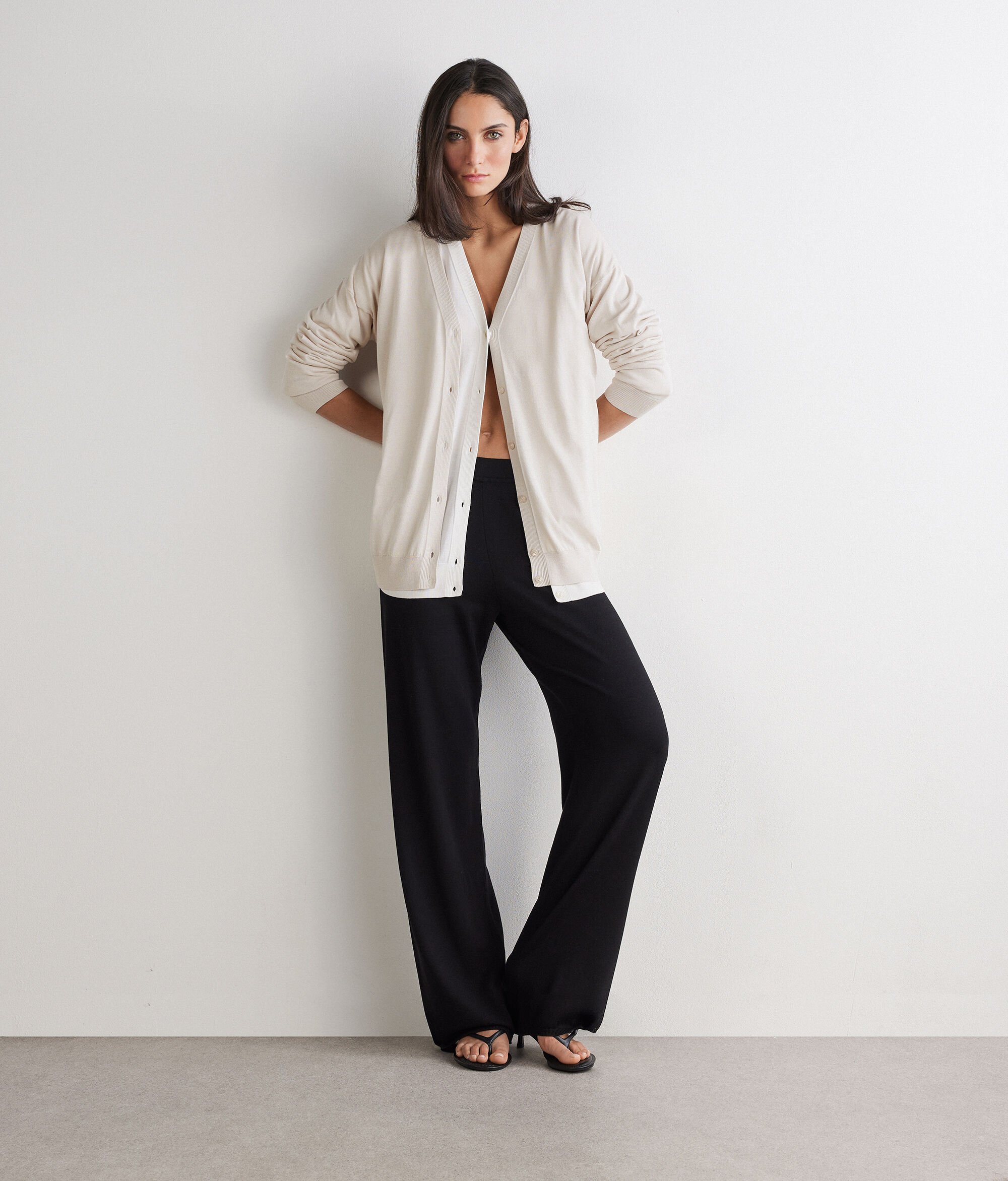 Long-Sleeved Silk and Cotton Cardigan