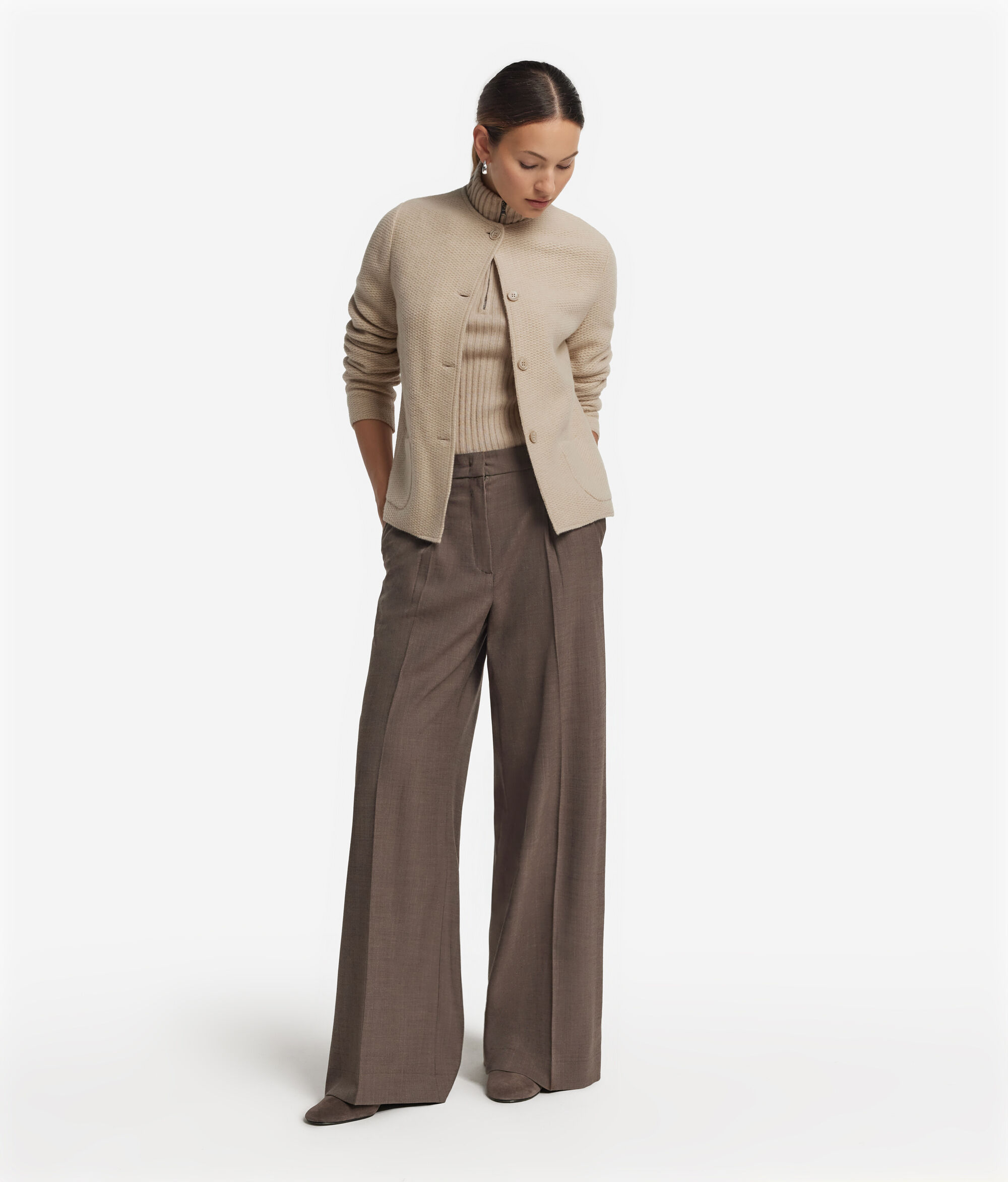 Crew neck jacket in wool and cashmere