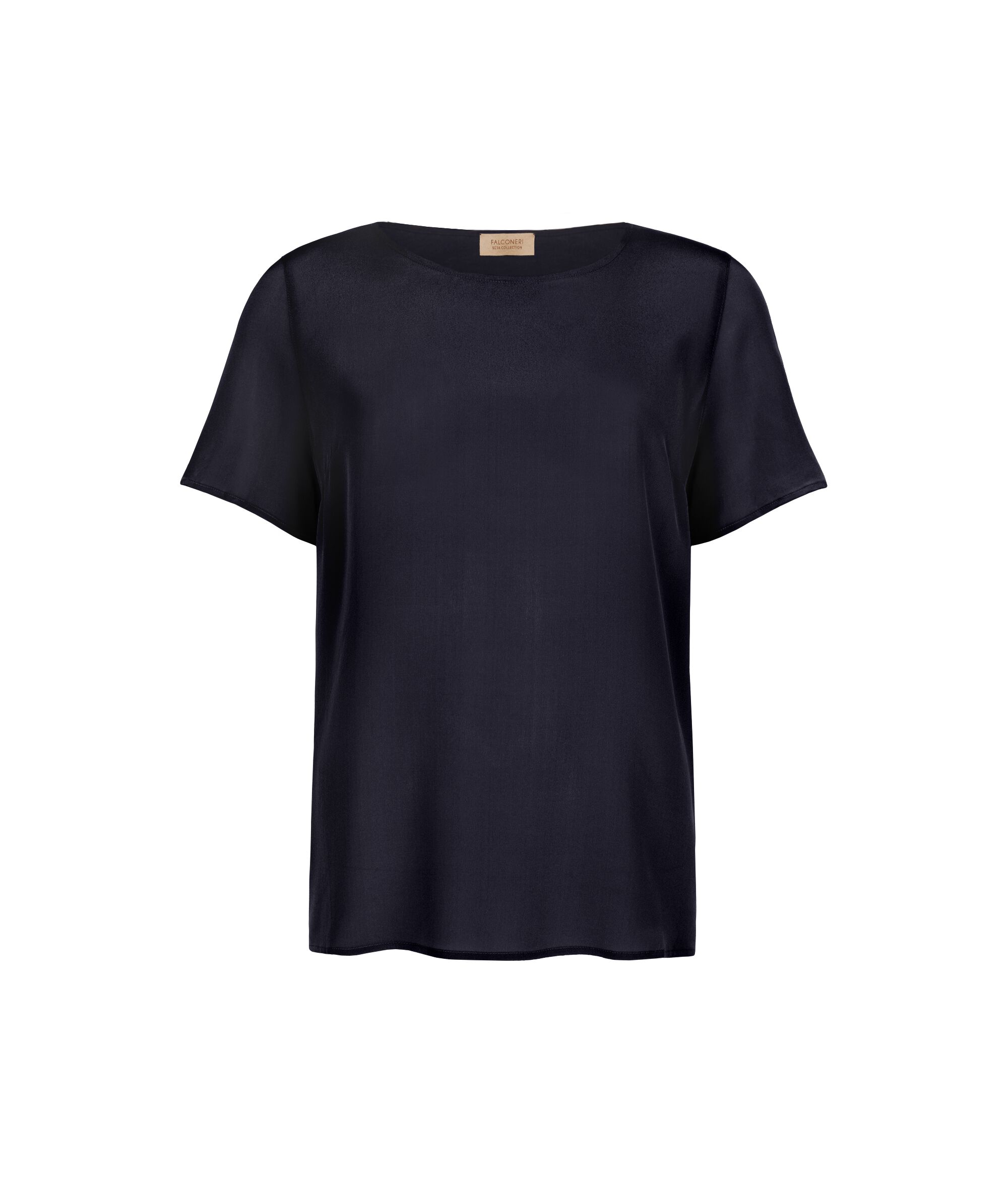 Rundhals-T-Shirt aus Seide Colore Marineblau