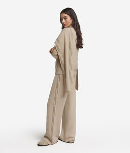 Pantalone palazzo con trecce e strass in Cashmere Ultrasoft - NUDE