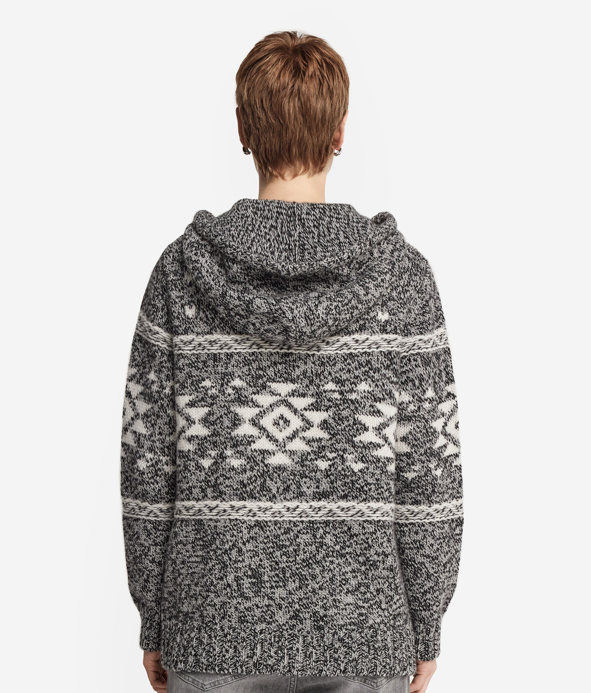 Kapuzensweatjacke aus Kaschmir Ultrasoft Moulinéstrick mit Jacquardverarbeitung