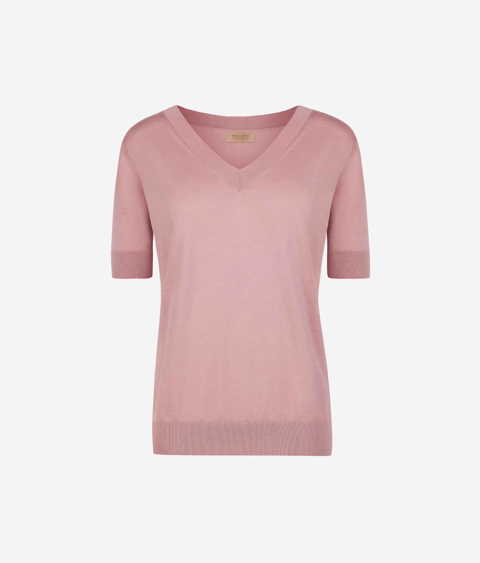 Silk and Cotton V-Neck Sweater with Short Sleeves