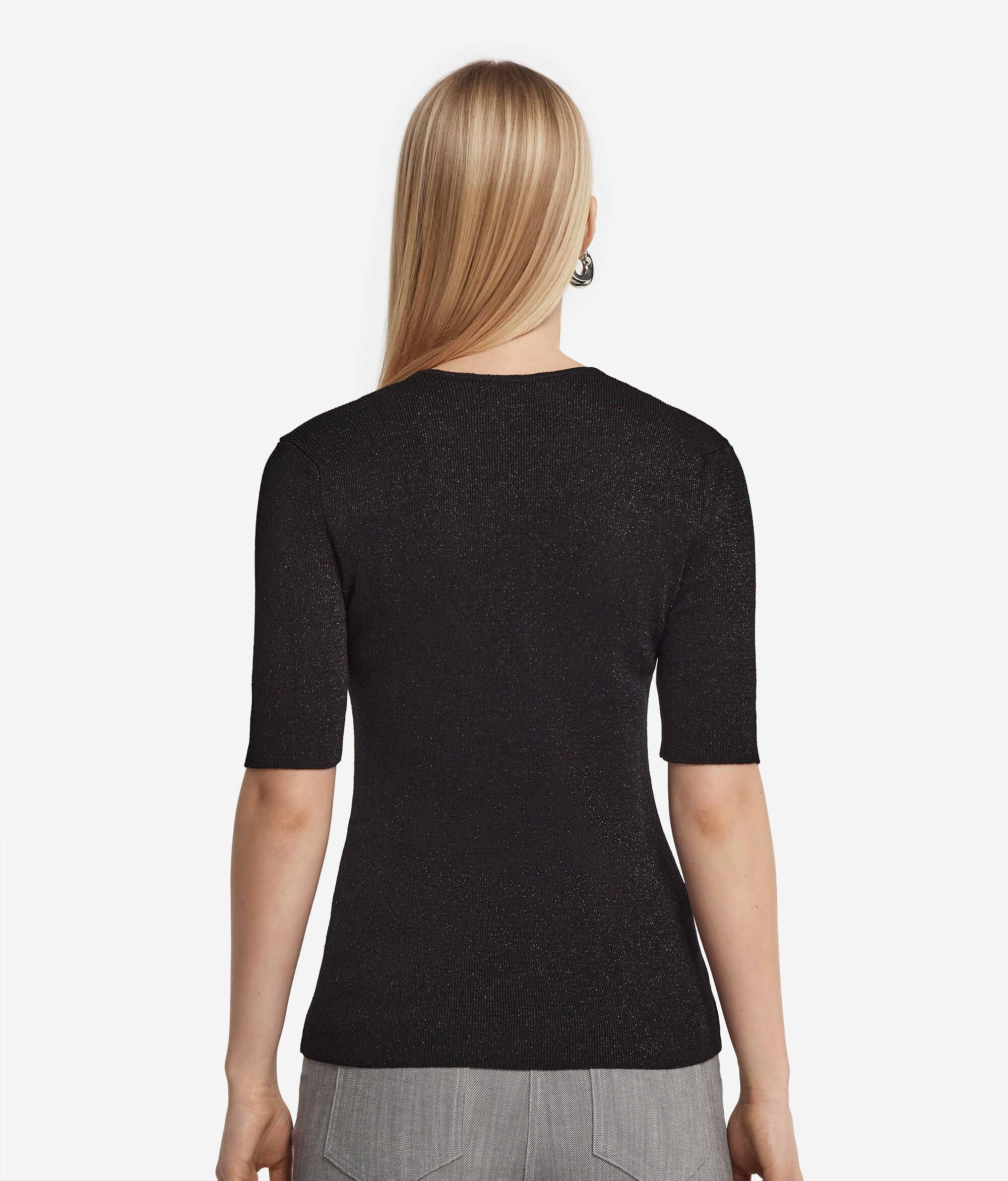 Kurzärmeliger Lamé-Pullover mit Bändchen