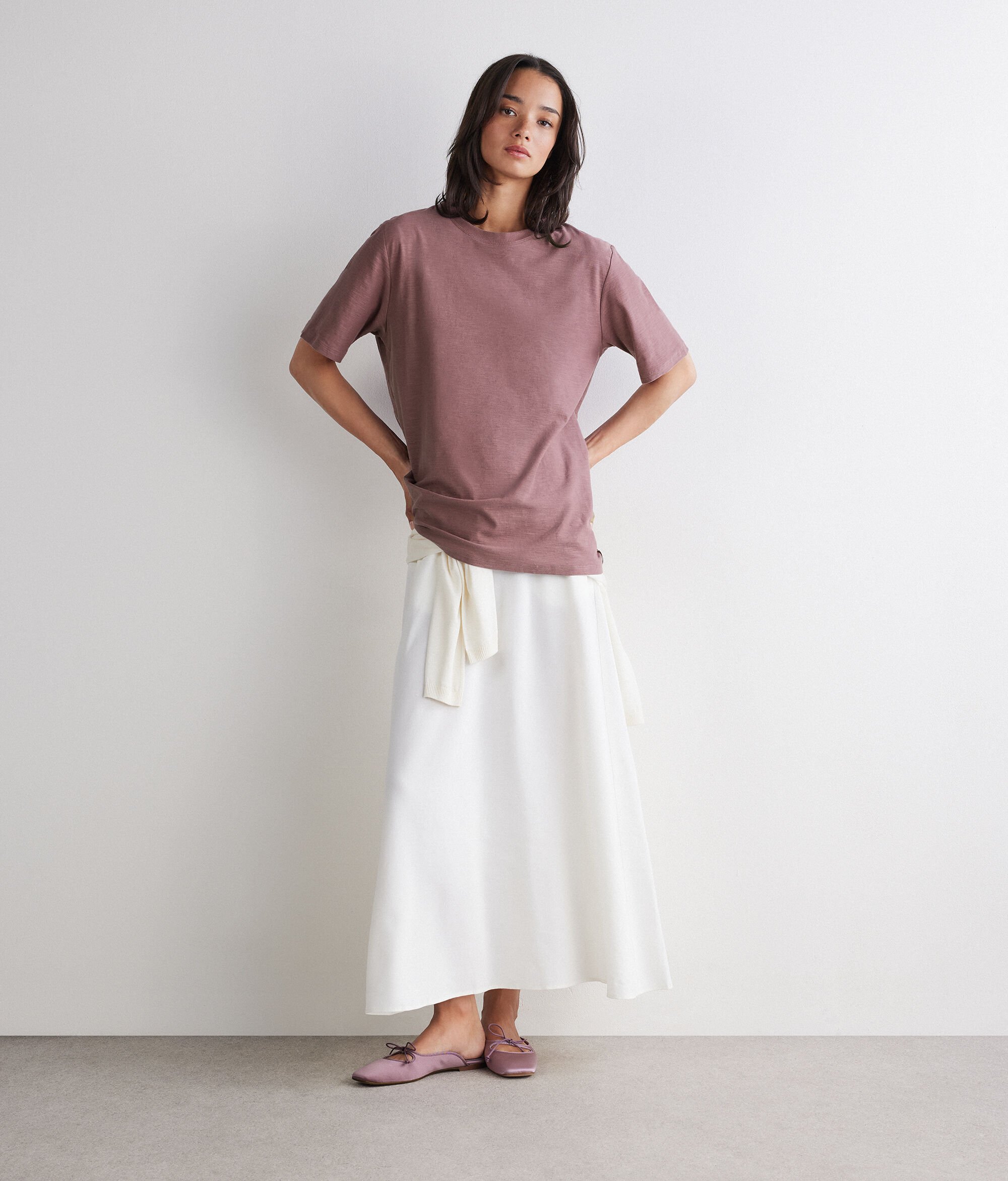 Κοντομάνικο T-Shirt με Στρογγυλή Λαιμόκοψη από Βαμβάκι