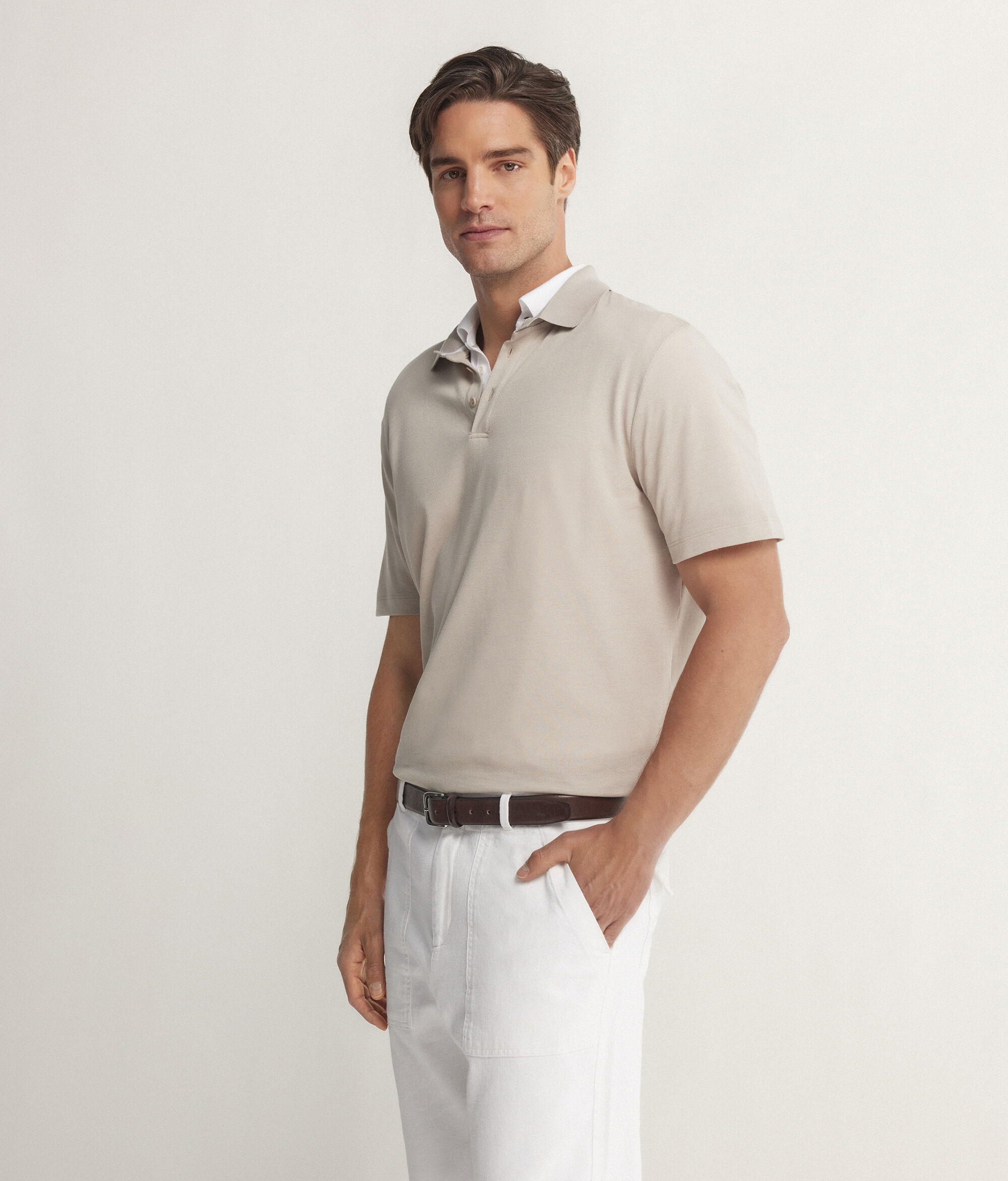 Poloshirt aus Baumwollpikee und Seide mit kurzen Ärmeln