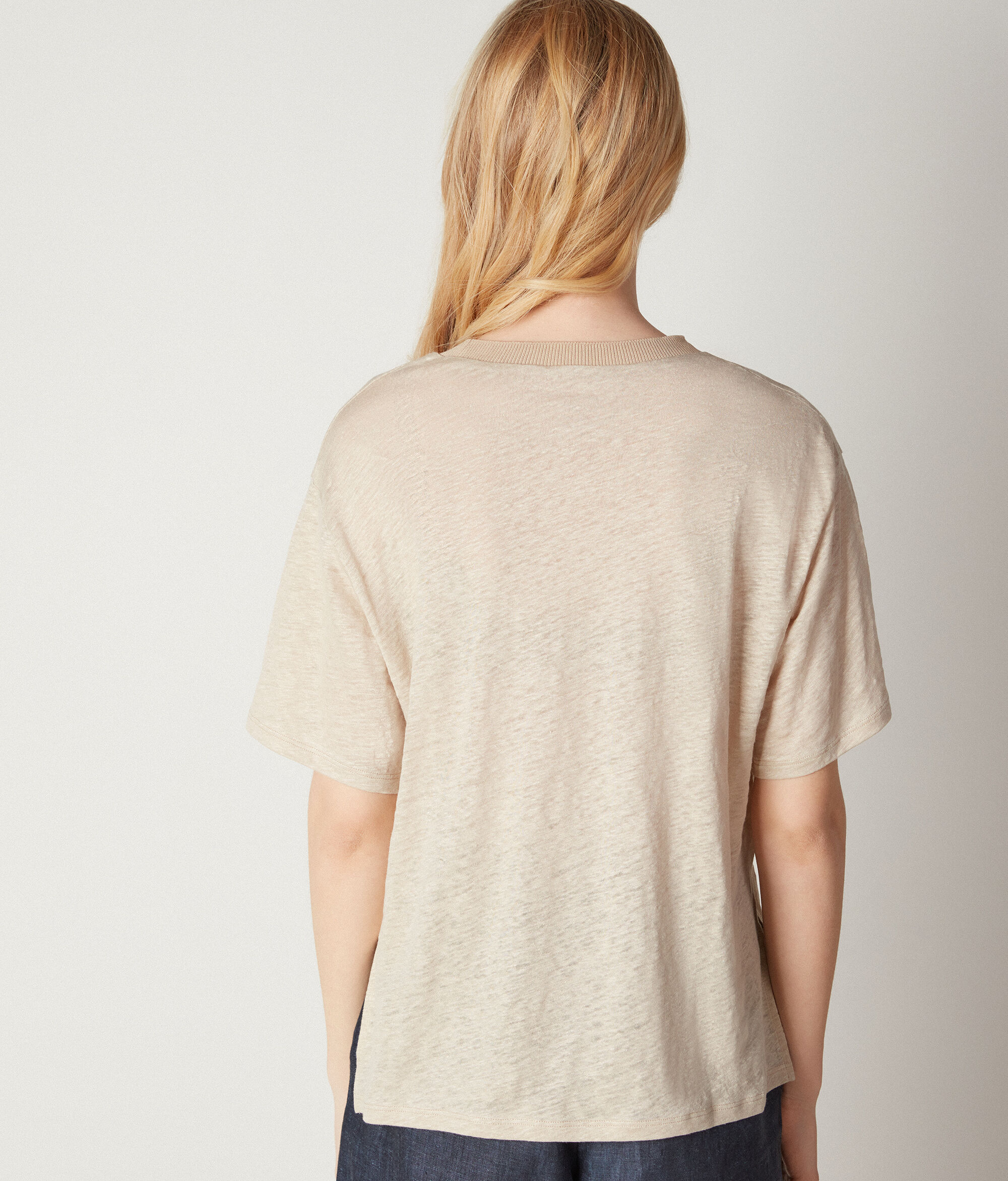 Crew-Neck Linen T-shirt with Knitted Trim