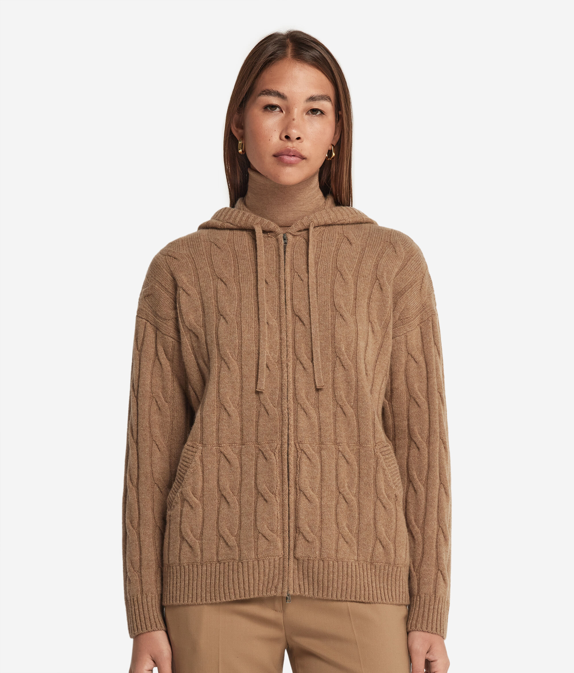 Sweatshirt mit Reißverschluss und Zopfmuster aus Kaschmir Ultrasoft