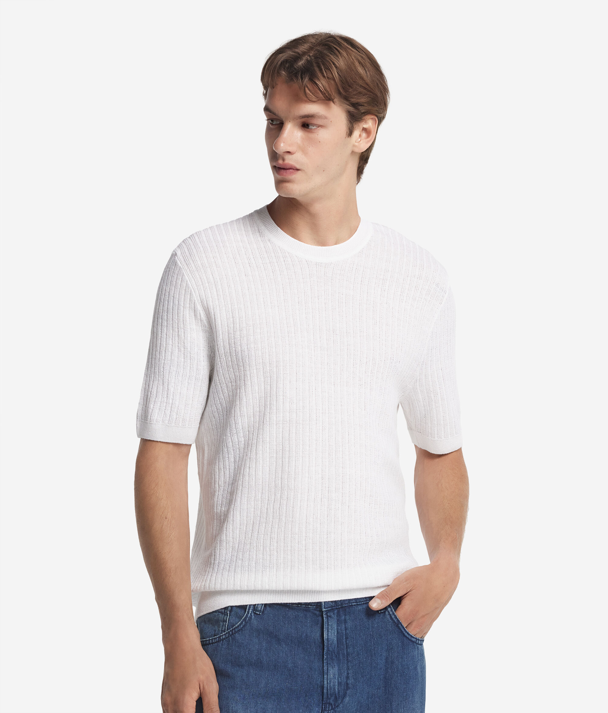 T-shirt z Krótkim Rękawem w Prążki