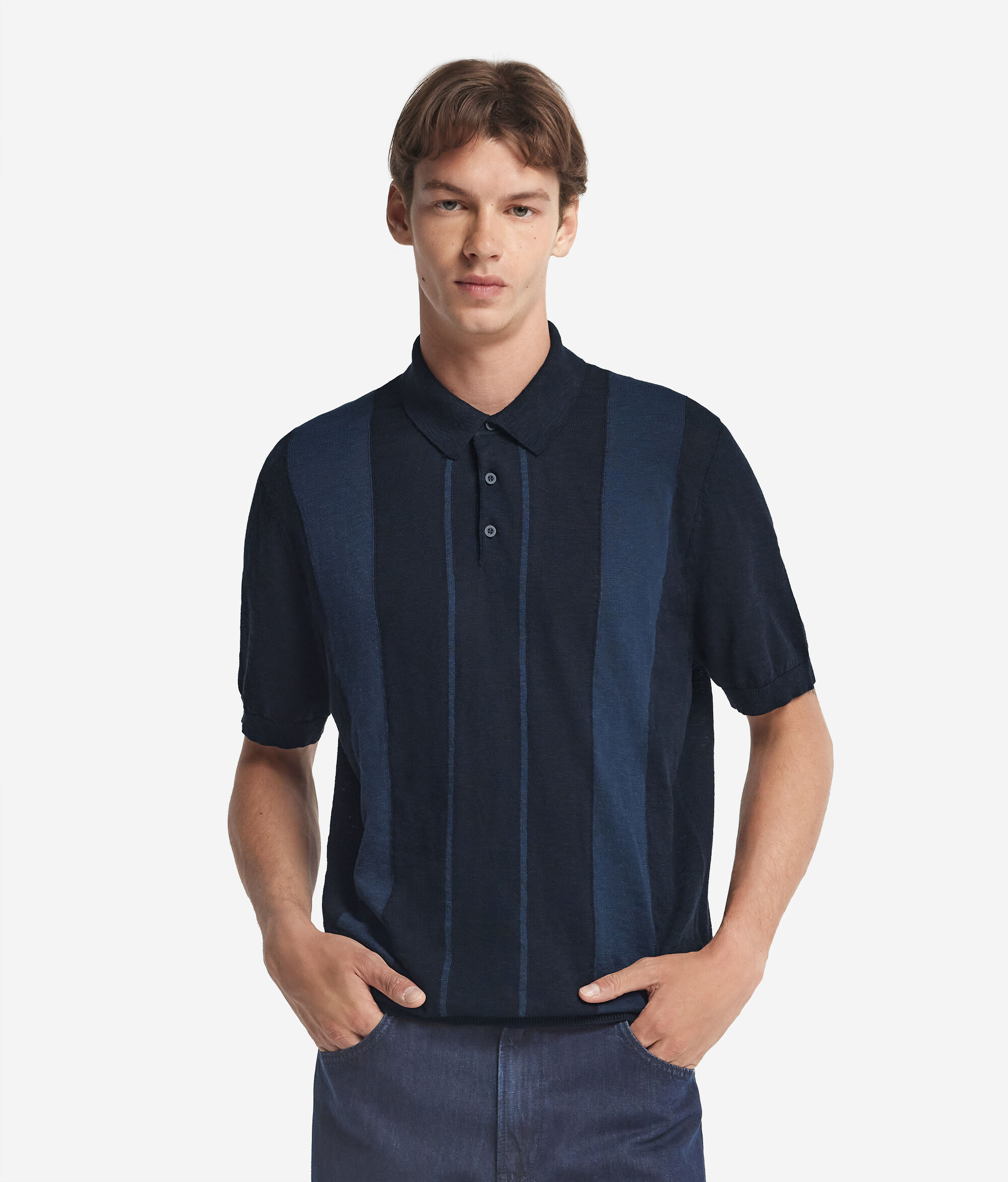 Поло из хлопка с оригинальной интарсией