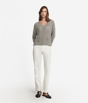 Pullover mit Lochmuster und Pailletten