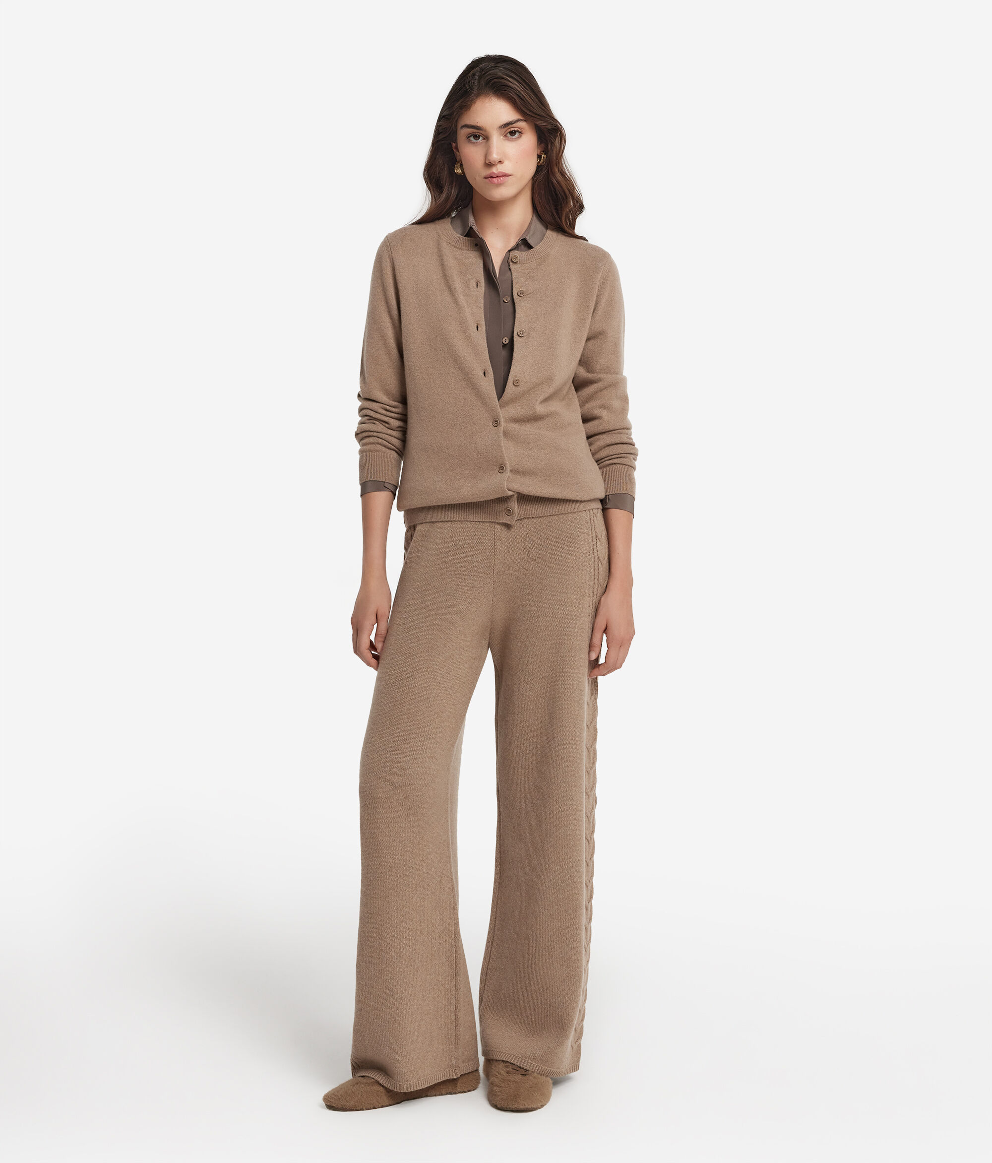 Ultrasoft Cashmere pants with cable-knit design