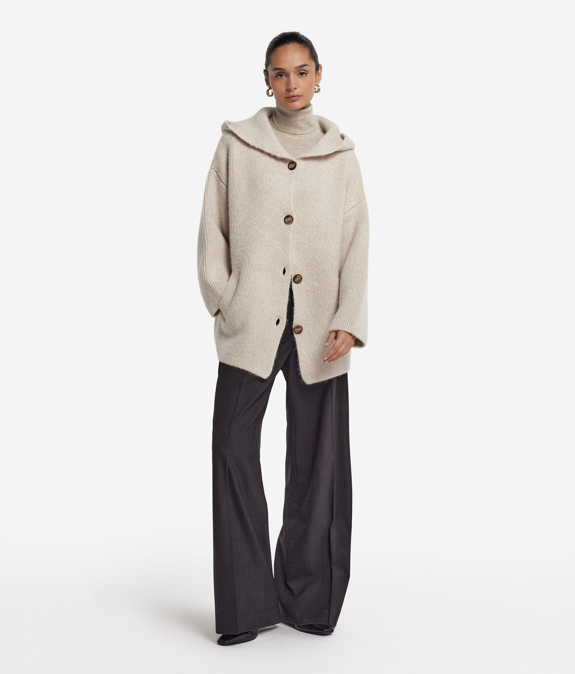 Alpaca wool hooded coat
