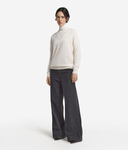 Maglia con scollo a V in Cashmere Ultrafine - WHITE