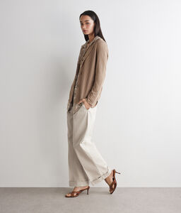 Giacca a righe traforate in cotone - BROWN