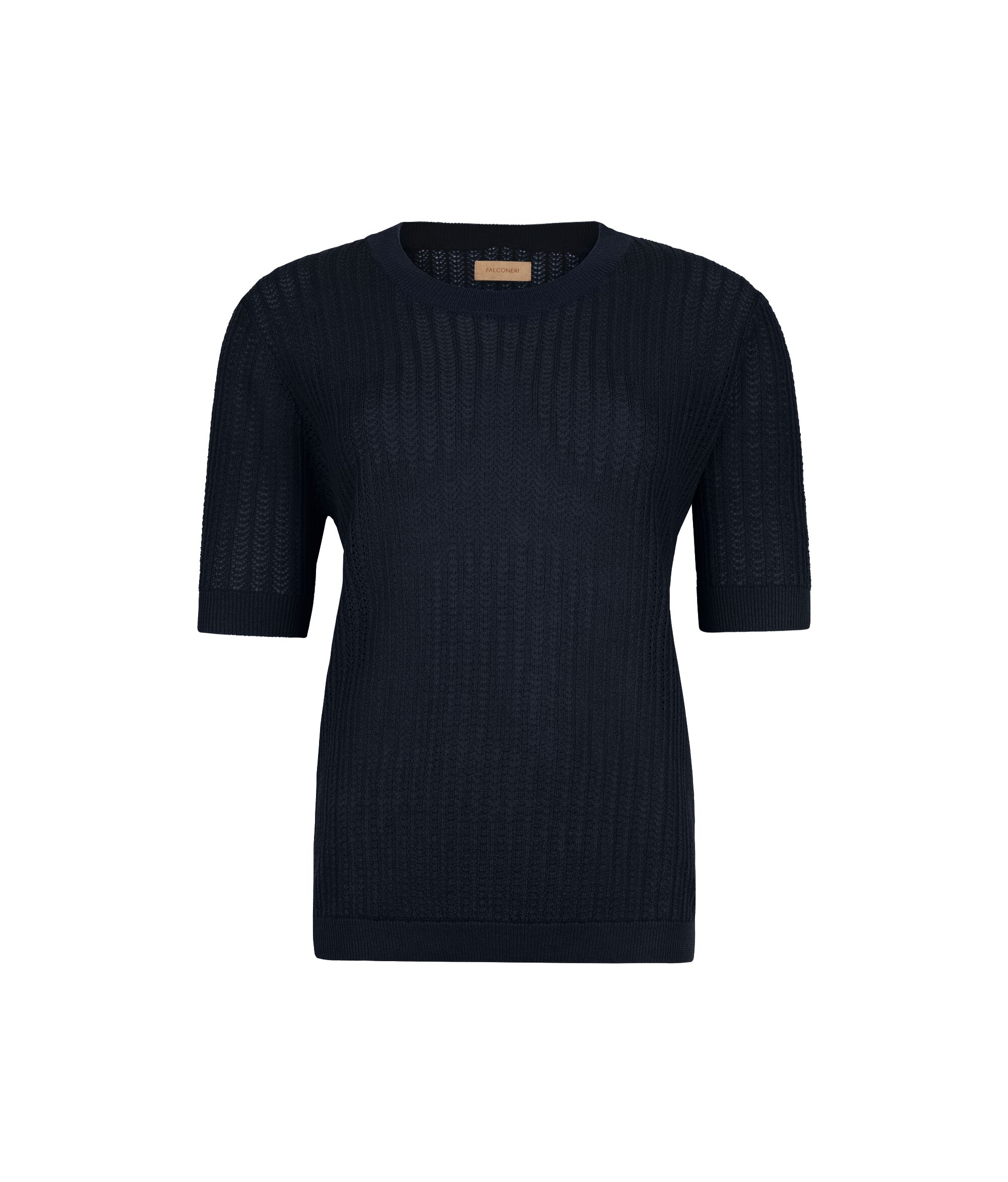 Rundhals-T-Shirt mit geripptem Lochmuster aus Baumwolle
