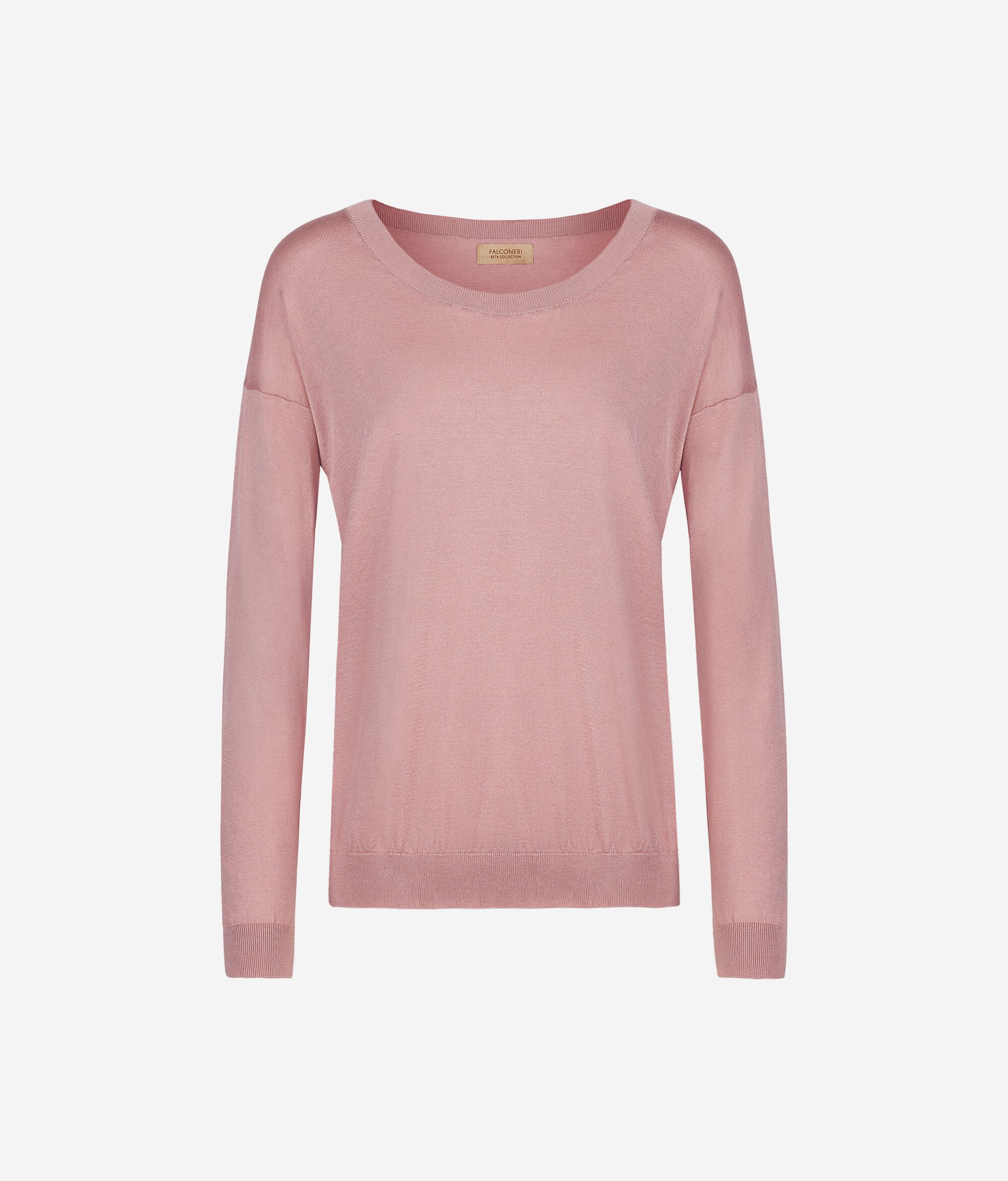 Pull à col rond en soie et coton