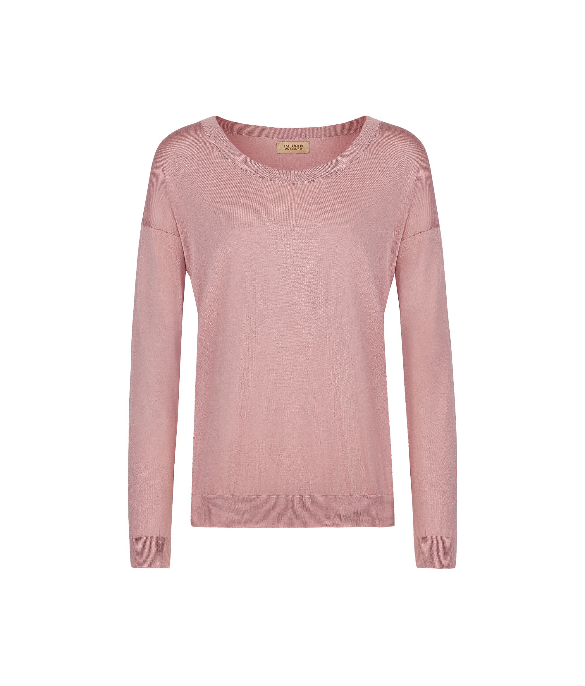 Pull à col rond en soie et coton