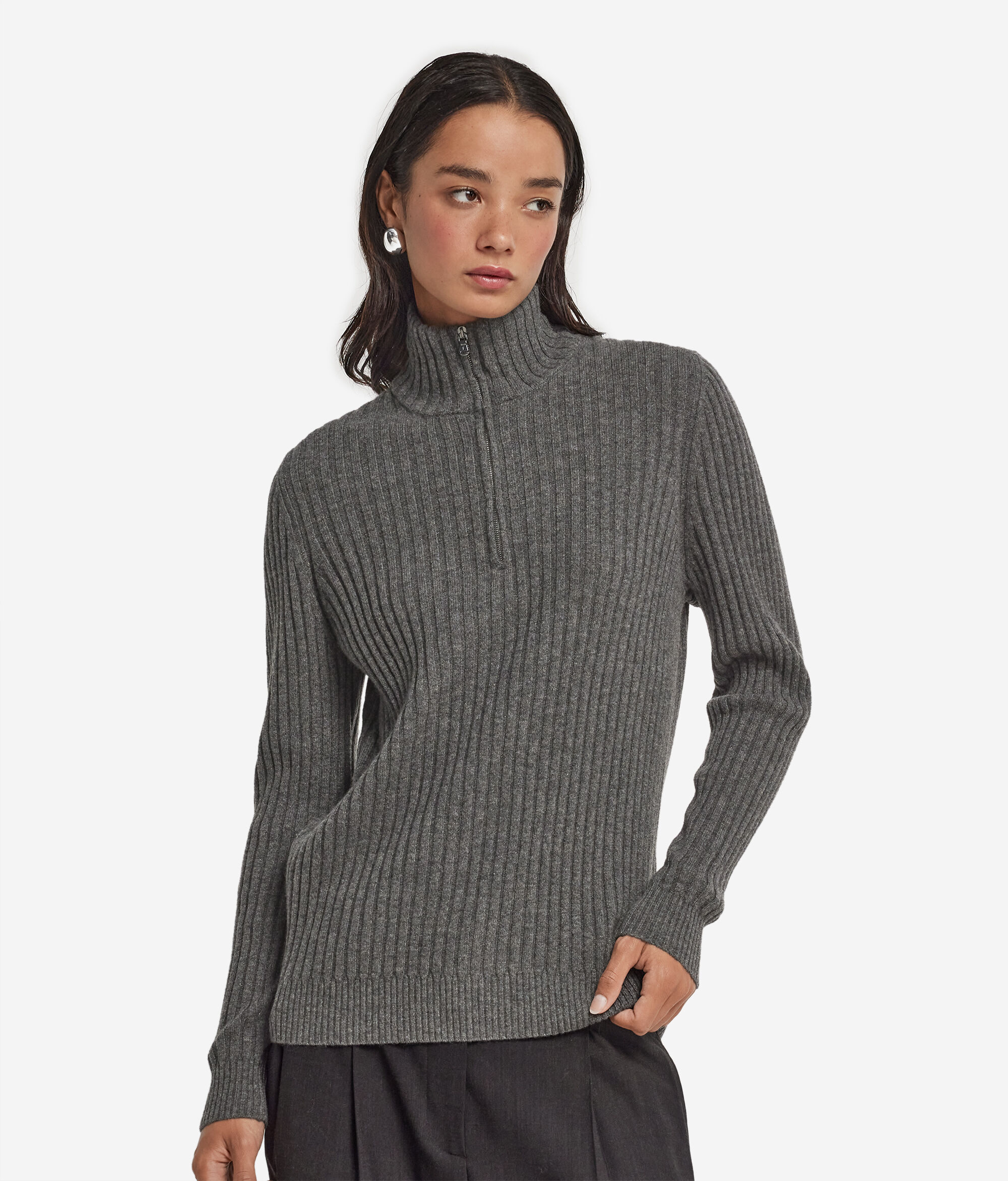 Ribbed Ultrasoft Cashmere jumper with half zip