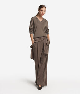 Maglia con scollo a V in Cashmere Ultrafine - BROWN - DMLT250_color_9279