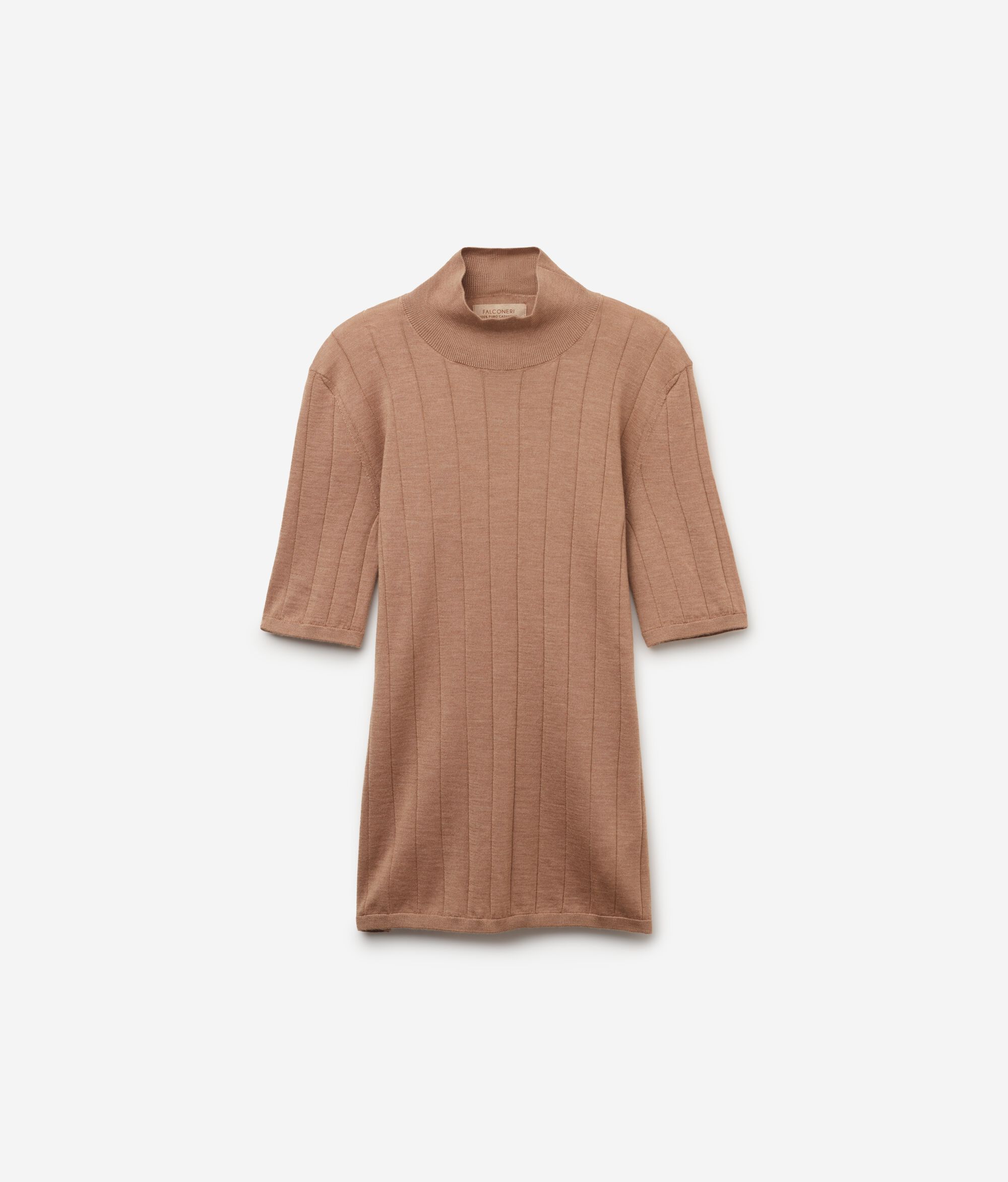 Breit gerippter Rollkragenpullover mit kurzen Ärmeln aus Kaschmir Ultrafine