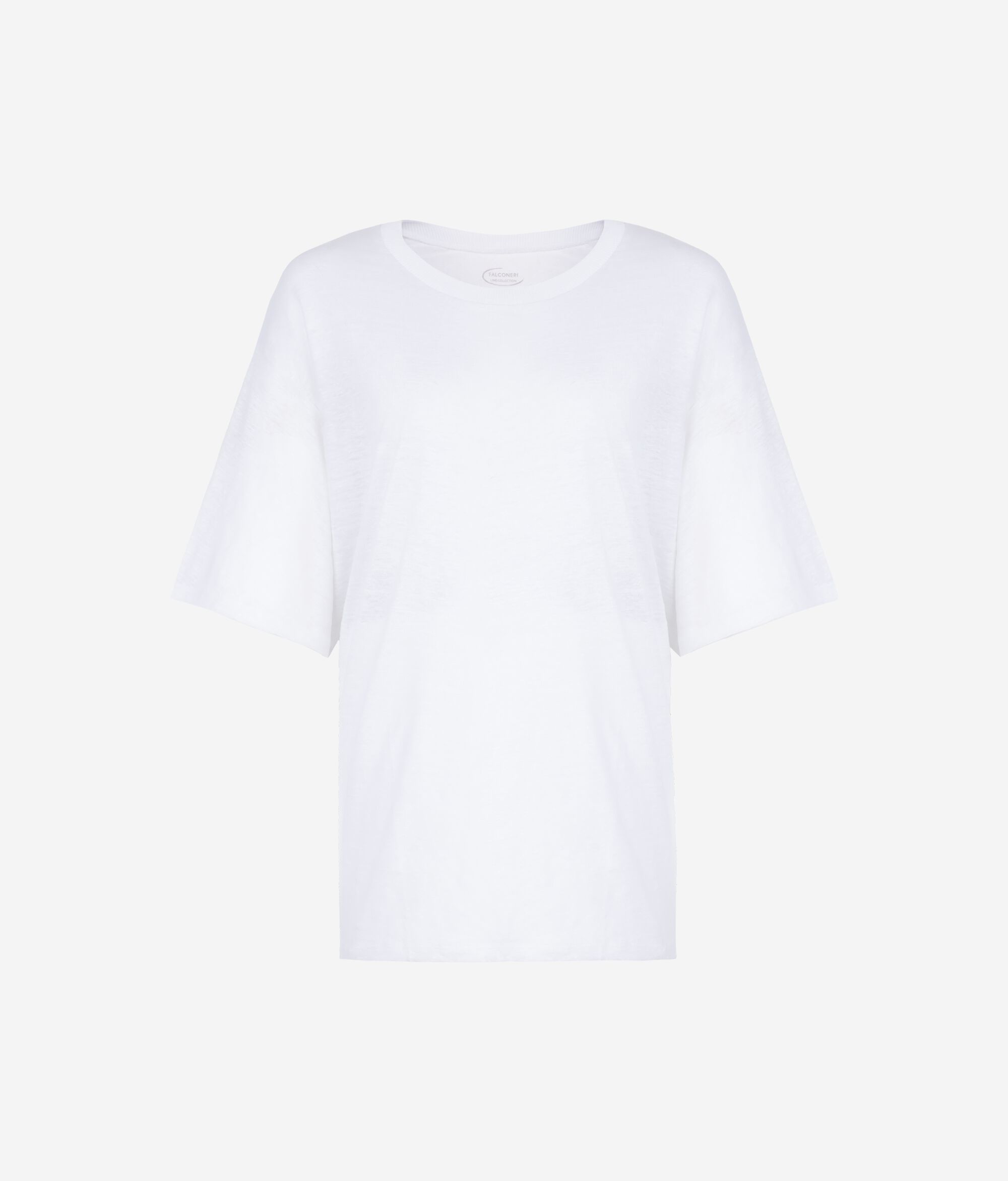 T-Shirt mit Rundhalsausschnitt aus Leinen mit Stricksaum
