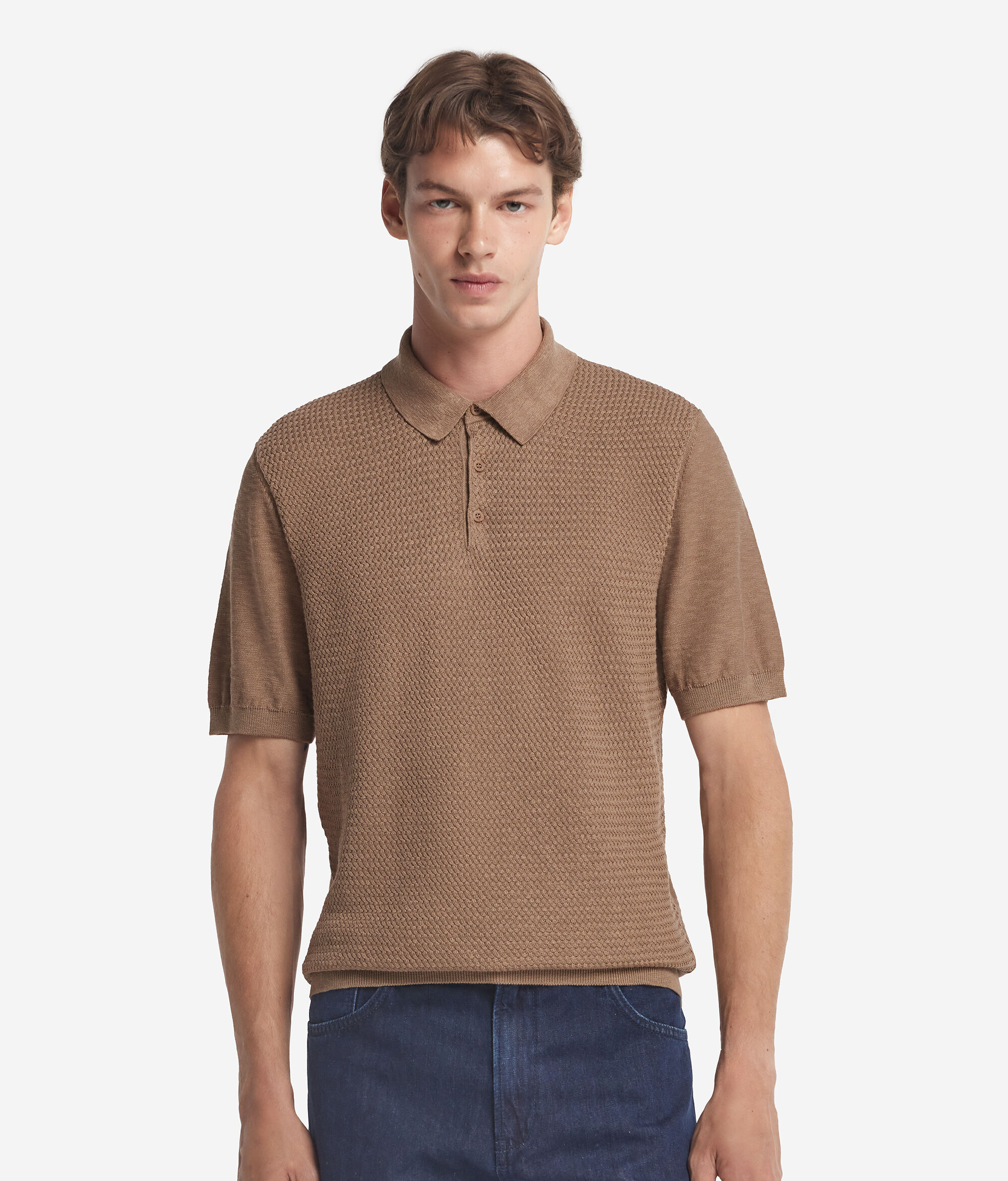 Short Sleeve Cable-knit Stitch Polo