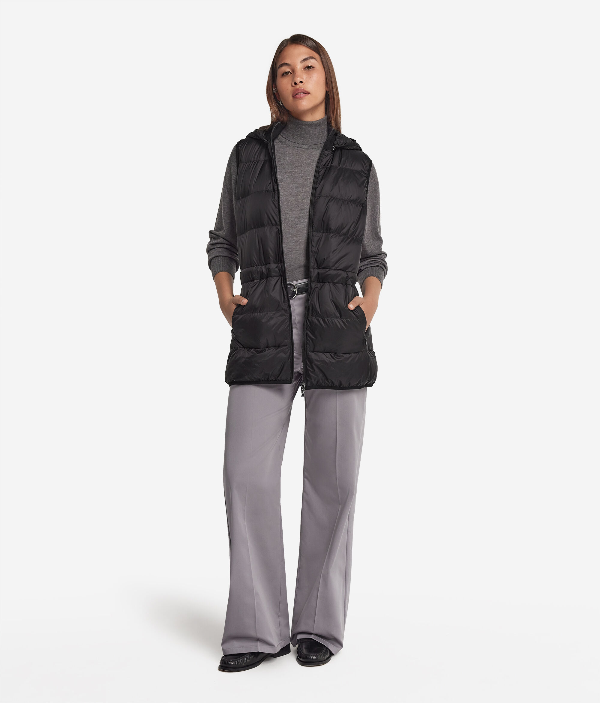 Cashmere Sleeveless Short Quilted Jacket with Drawstring