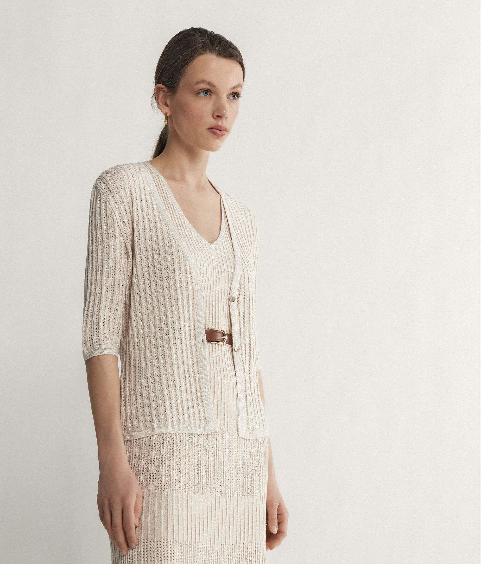 Half-Sleeve V-Neck Shrug